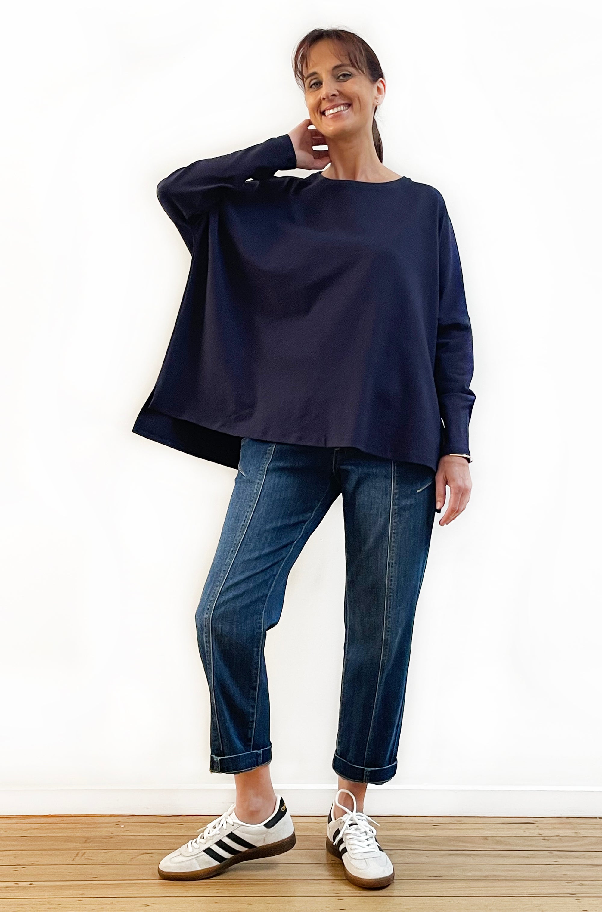 BAMBOO/ORGANIC COTTON SQUARE HEM BOX TOP NAVY