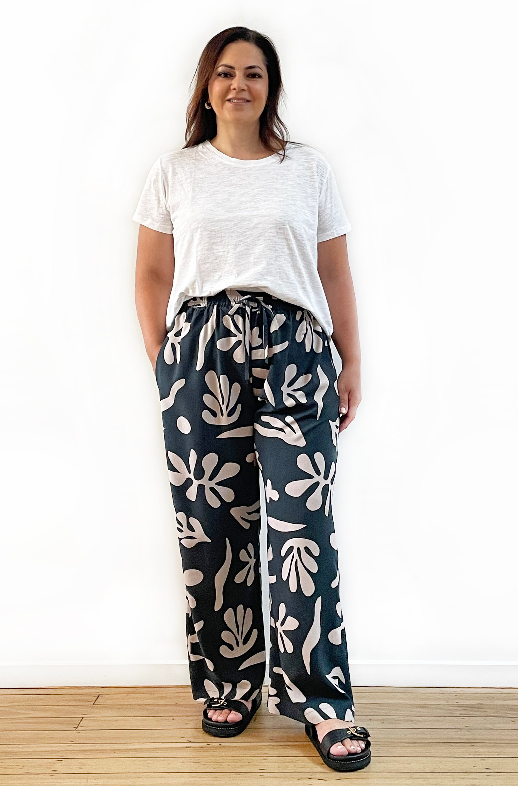 PRINT FULL LENGTH WIDE LEG PANT ABSTRACT LEAF