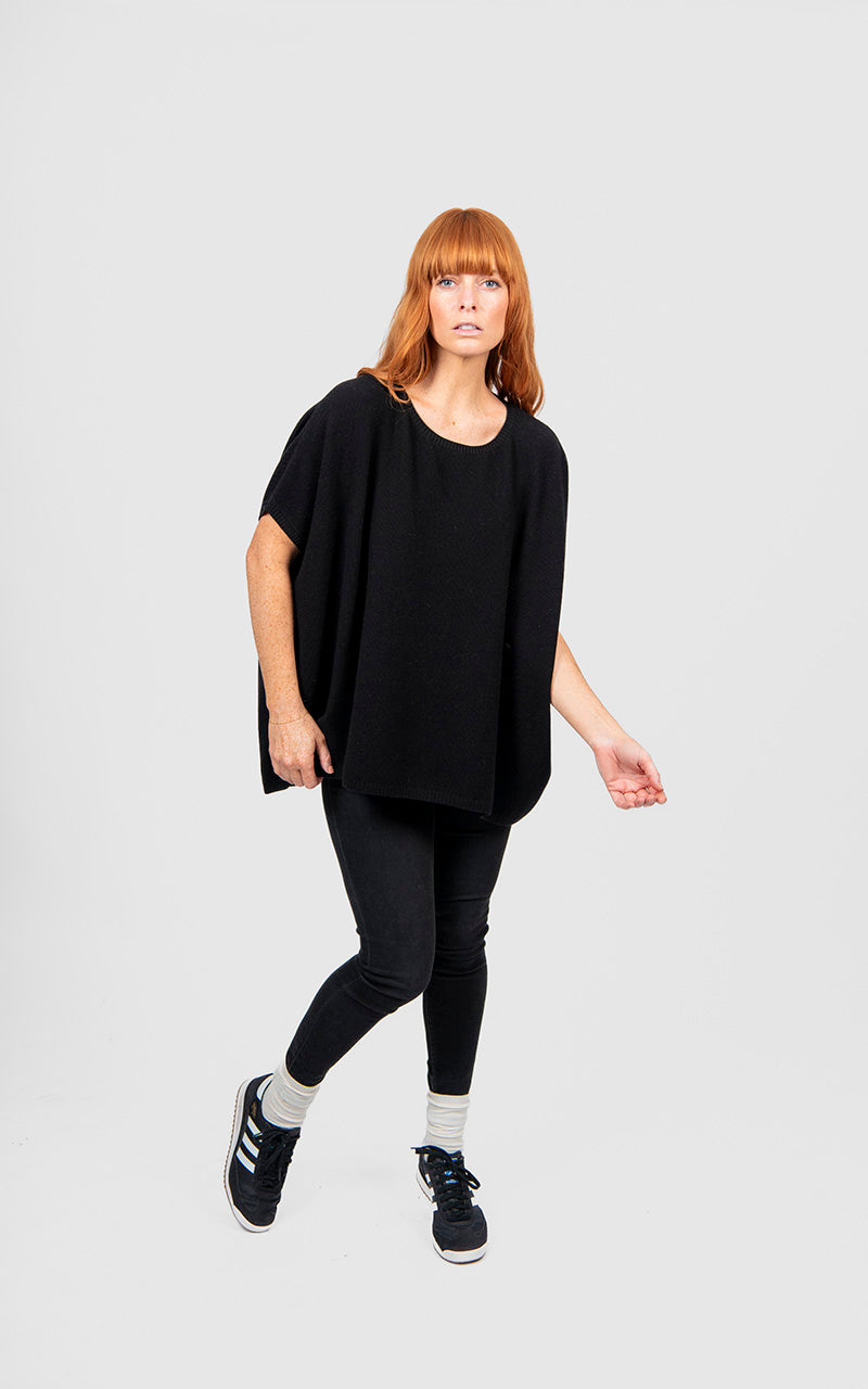 BRIDGE & LORD MERINO CASHMERE SEED STITCH PONCHO BLACK