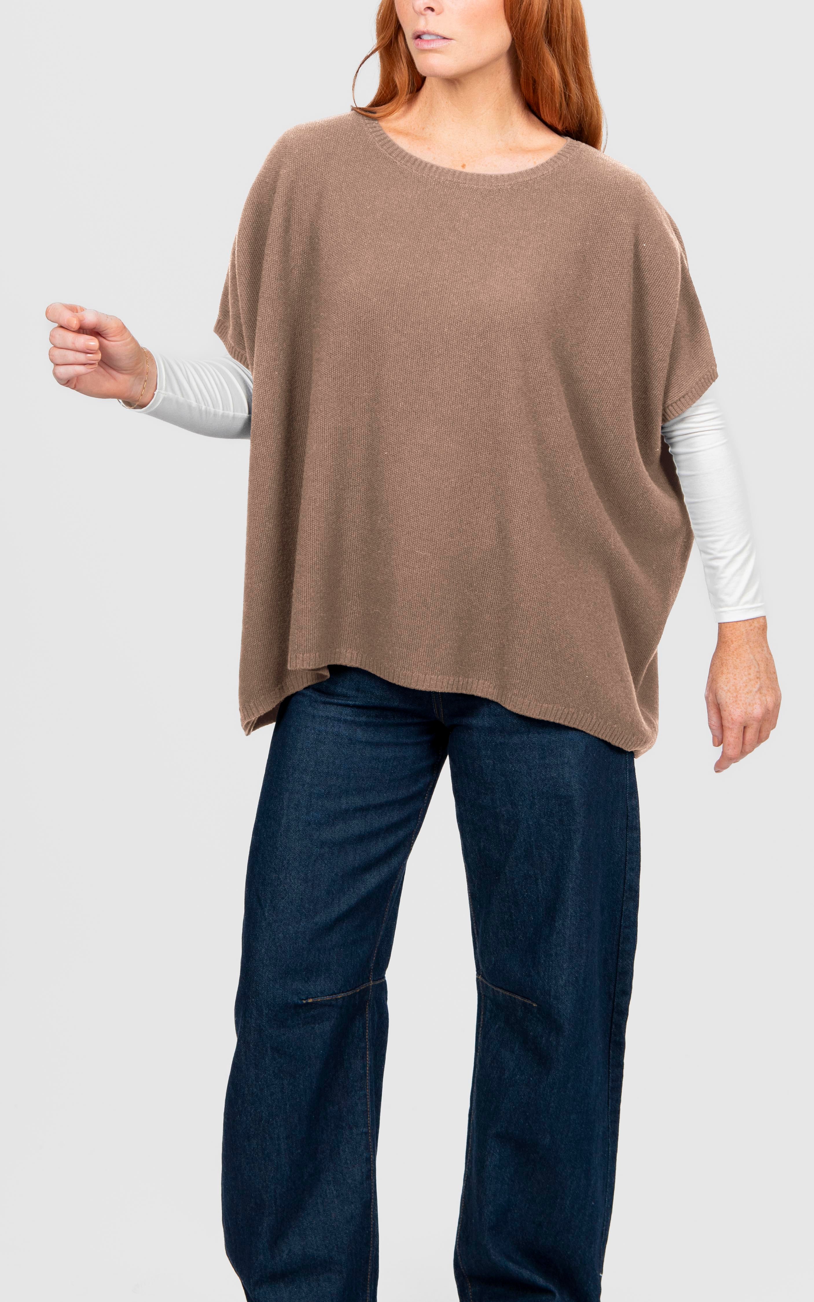 BRIDGE & LORD MERINO CASHMERE SEED STITCH PONCHO COBBLESTONE