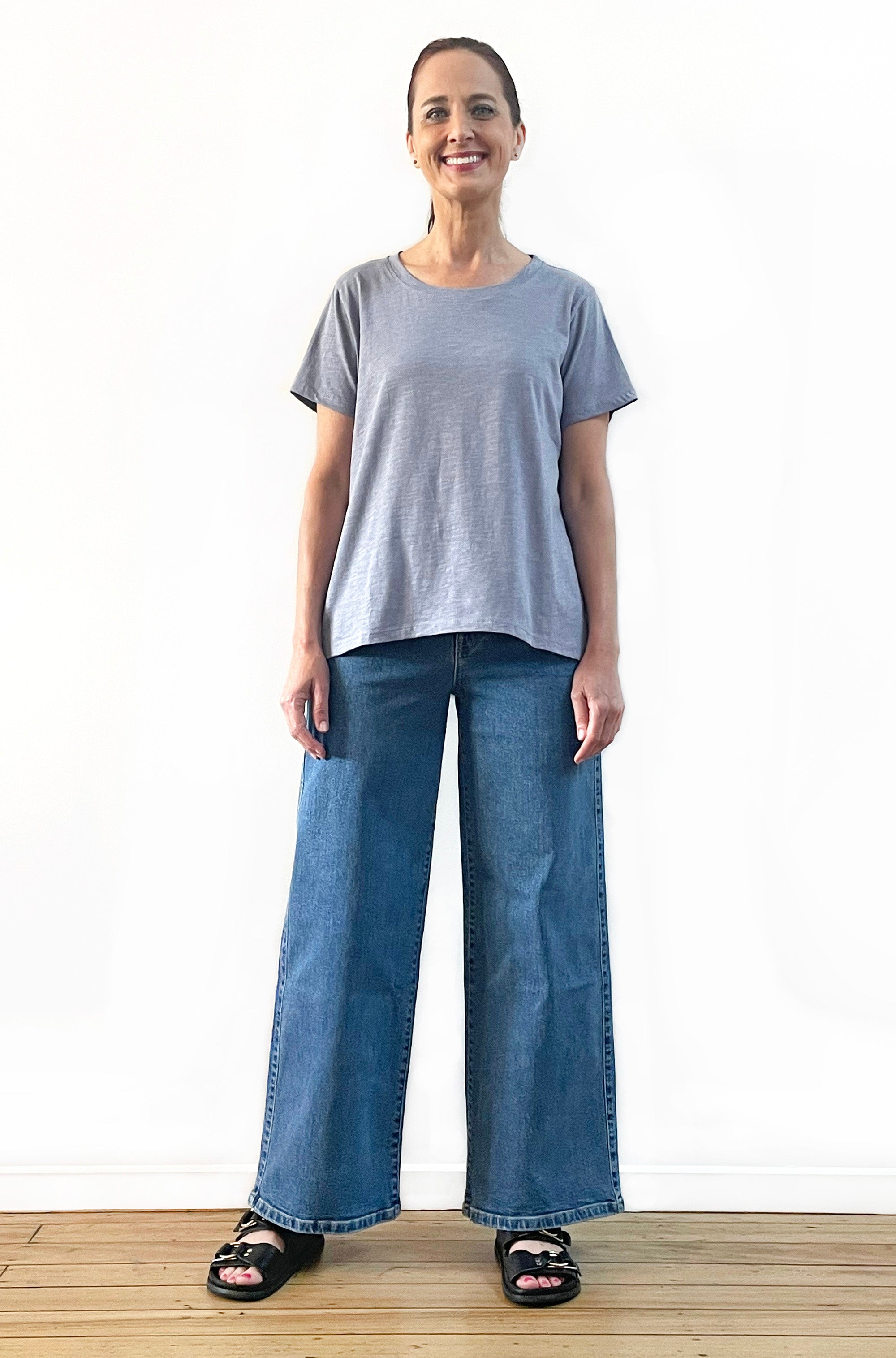 100% COTTON SHORT SLEEVE HI LO TEE SLATE BLUE