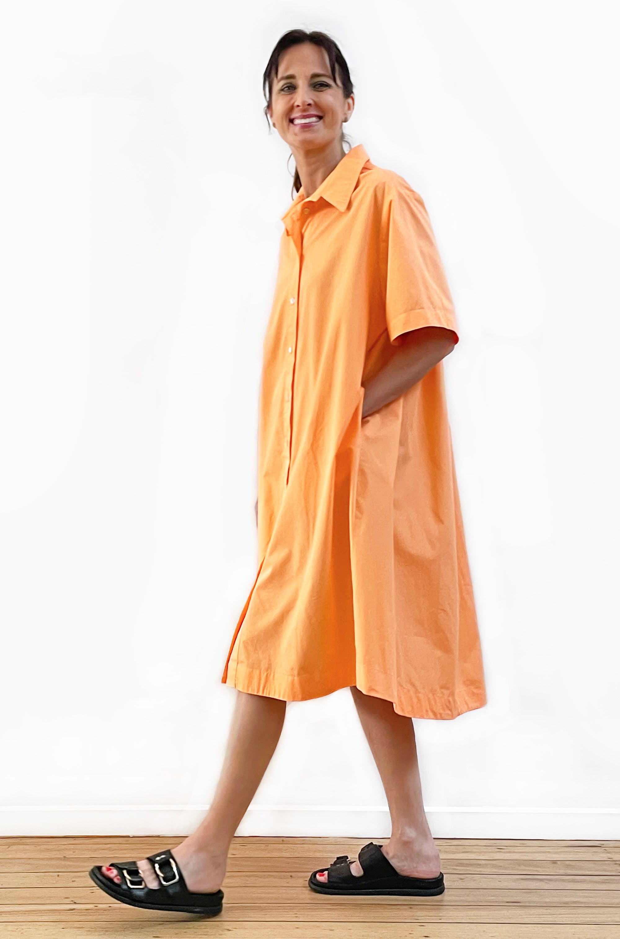 COTTON GATHERED BACK SWING SHIRT DRESS ORANGE FIZZ