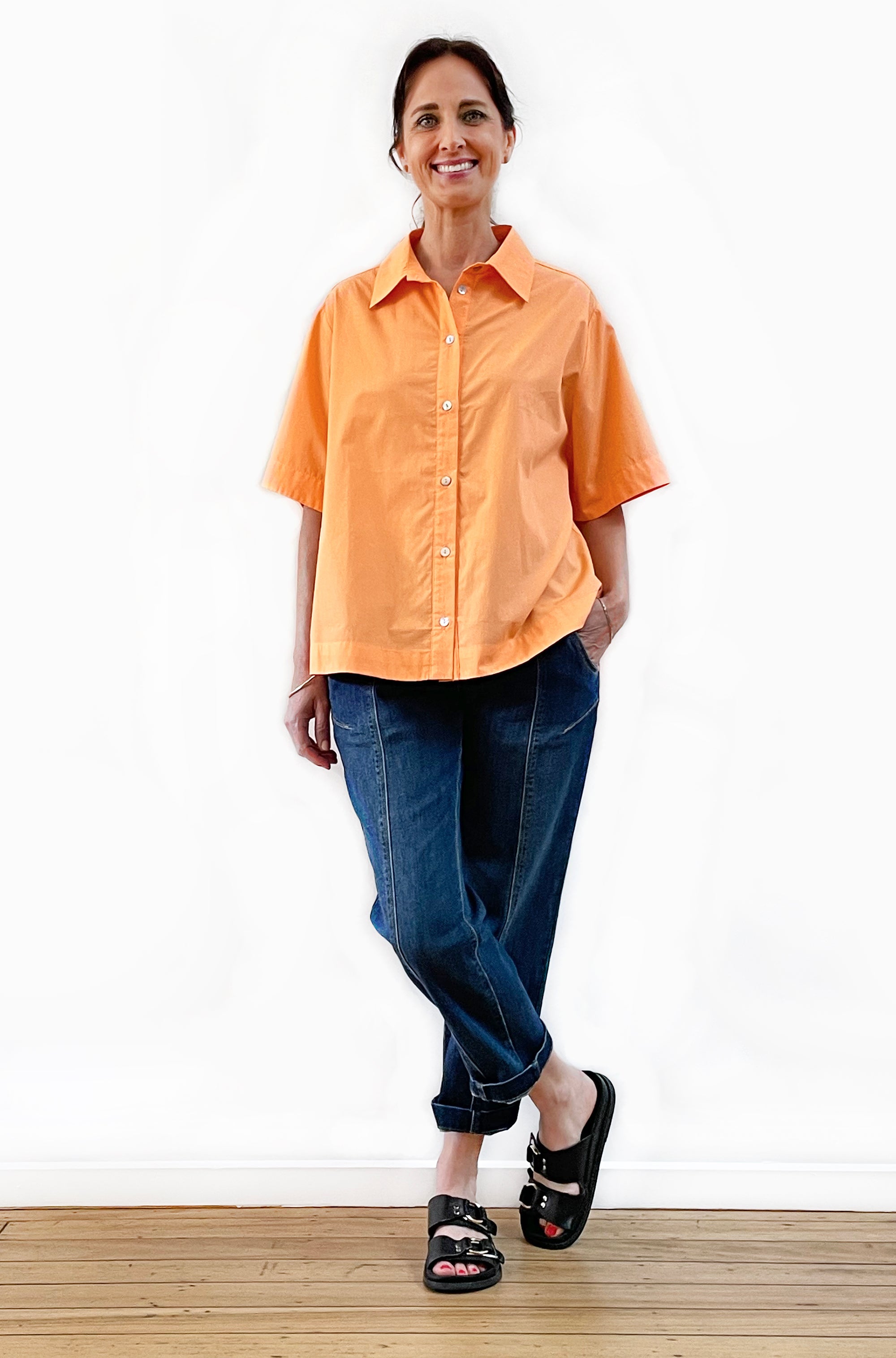 COTTON GATHERED BACK SWING SHIRT ORANGE FIZZ