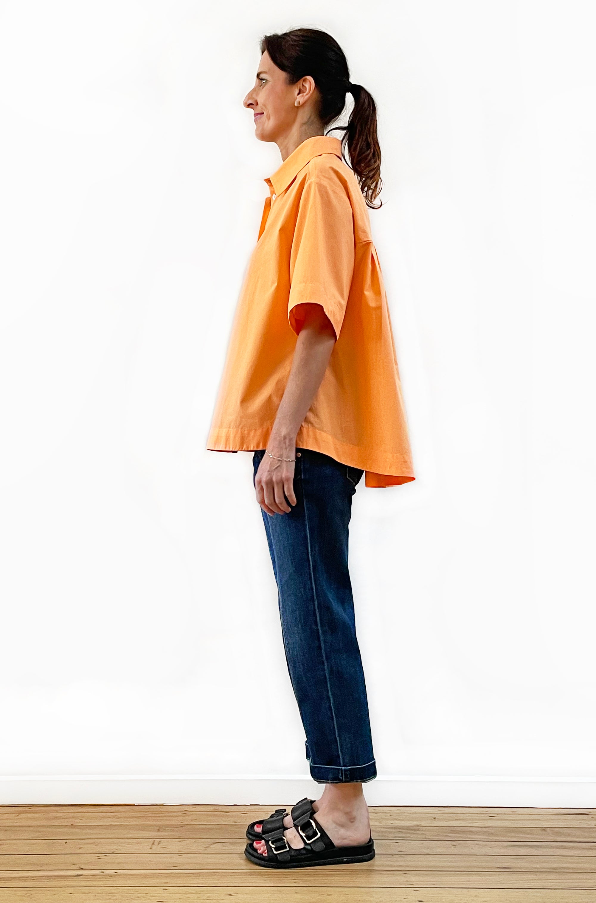 COTTON GATHERED BACK SWING SHIRT ORANGE FIZZ