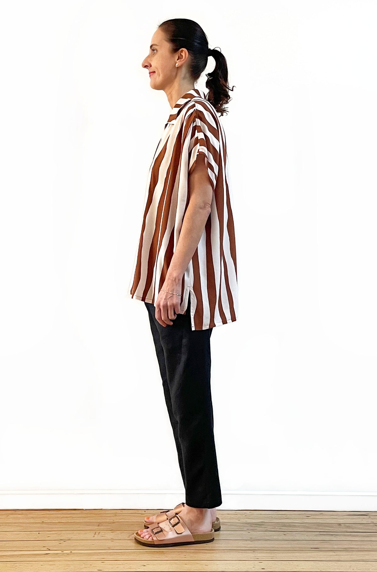 STRIPE PRINT POPOVER SHIRT CHESTNUT