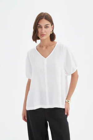 TIRELLI LINEN BISHOP SLEEVE TOP WHITE