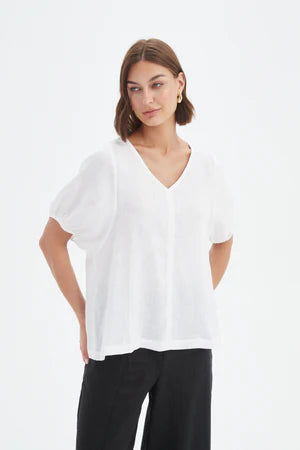 TIRELLI LINEN BISHOP SLEEVE TOP WHITE