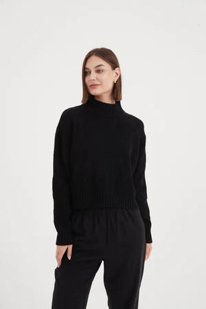 TIRELLI COTTON JACQUARD KNIT CROPPED SWEATER BLACK