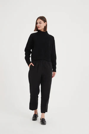 TIRELLI COTTON JACQUARD KNIT CROPPED SWEATER BLACK