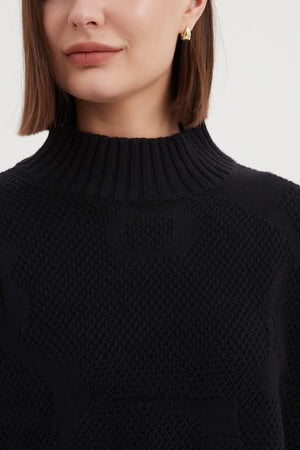 TIRELLI COTTON JACQUARD KNIT CROPPED SWEATER BLACK