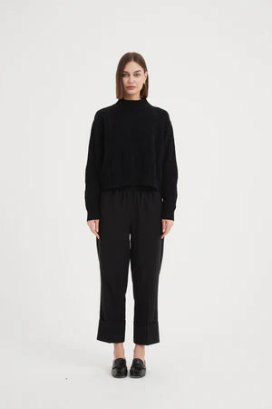 TIRELLI COTTON JACQUARD KNIT CROPPED SWEATER BLACK