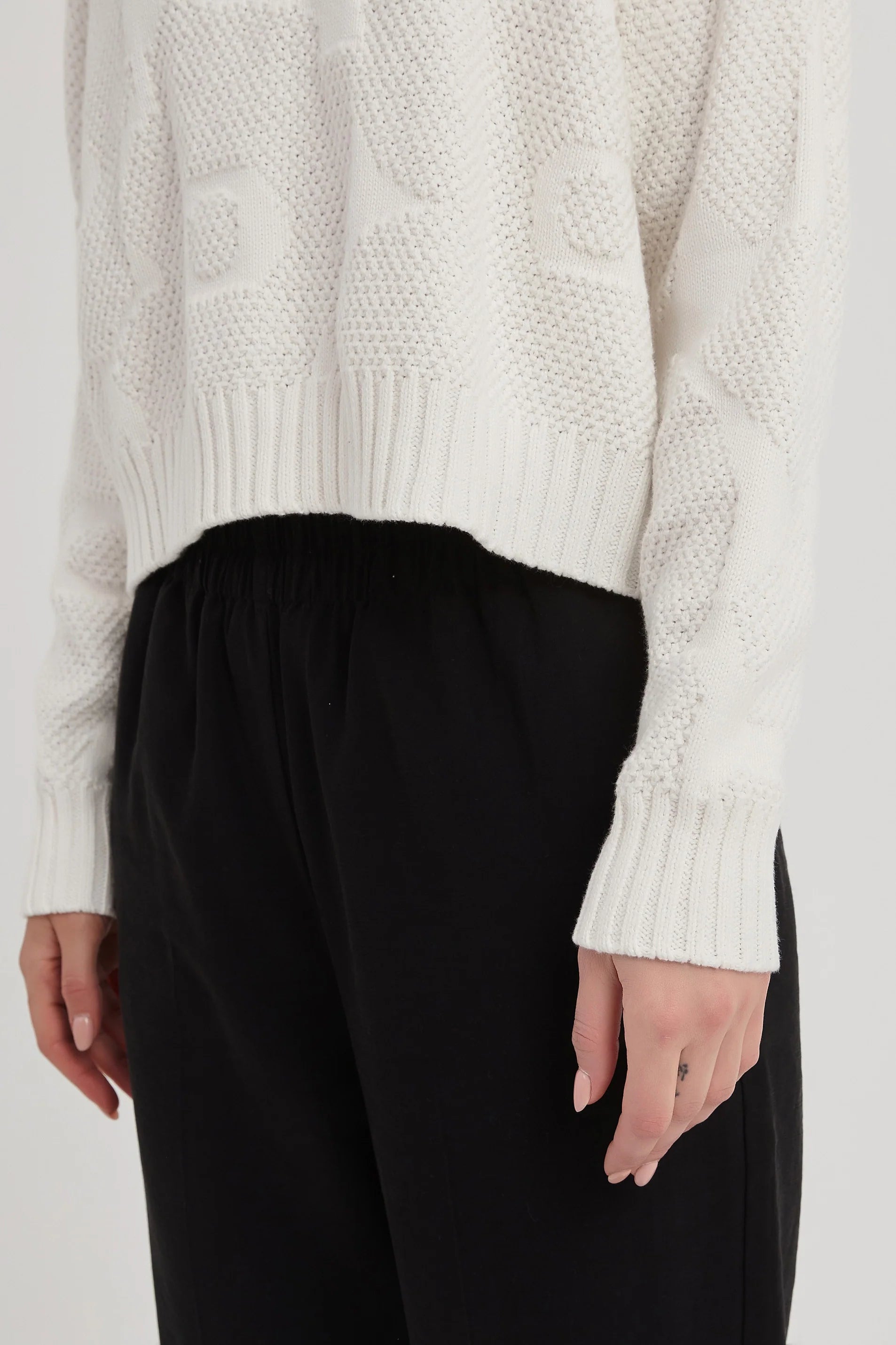 TIRELLI COTTON JACQUARD KNIT CROPPED SWEATER IVORY