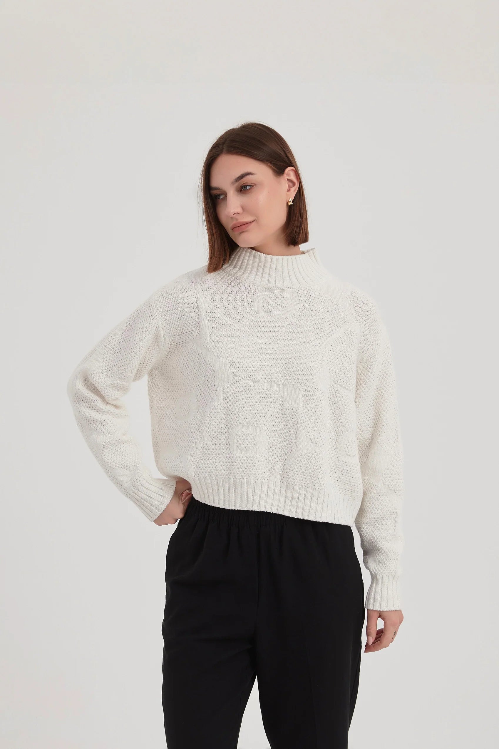 TIRELLI COTTON JACQUARD KNIT CROPPED SWEATER IVORY