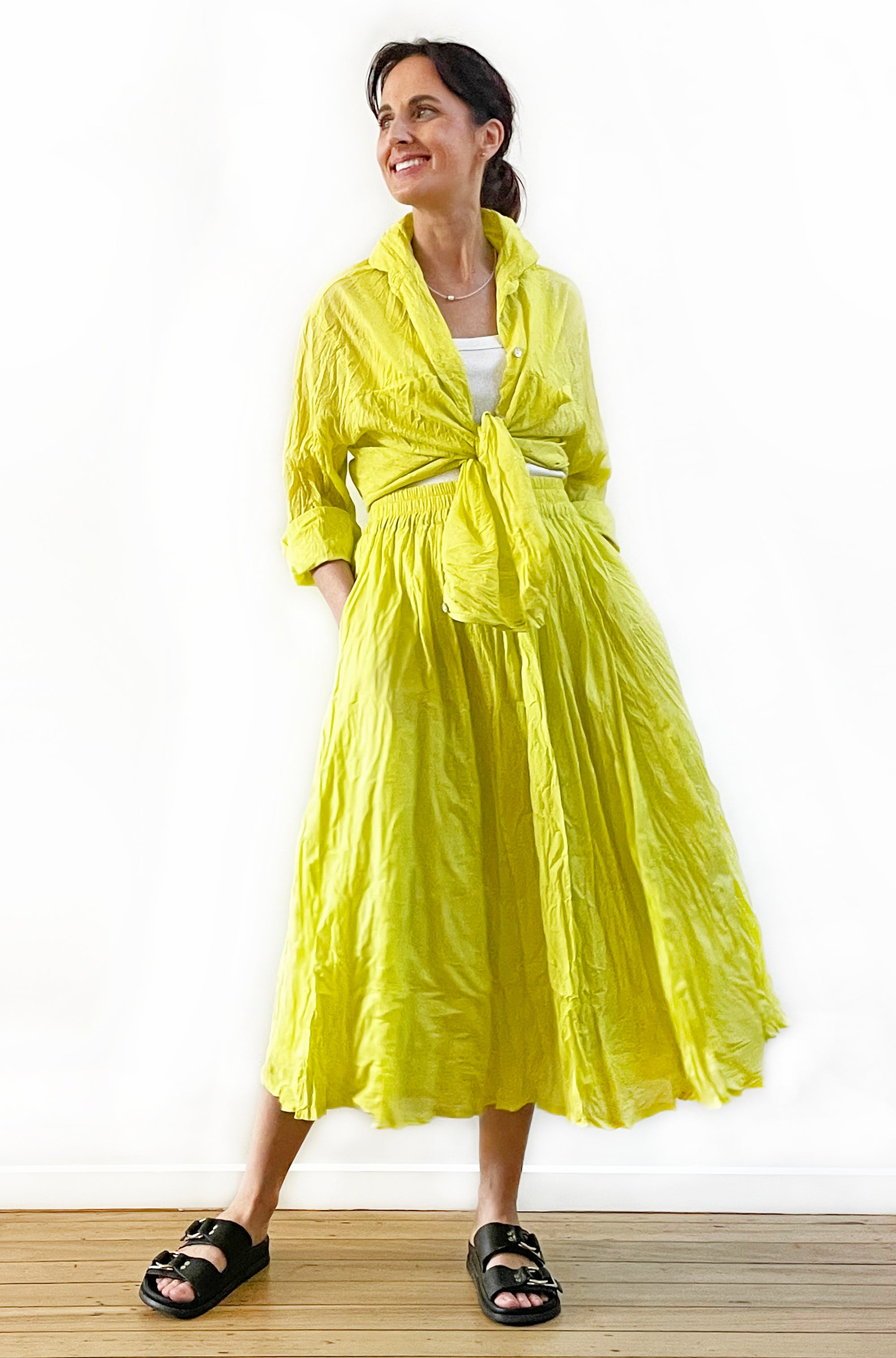 COTTON TWIST & GO MIDI SKIRT SUMMER LIME