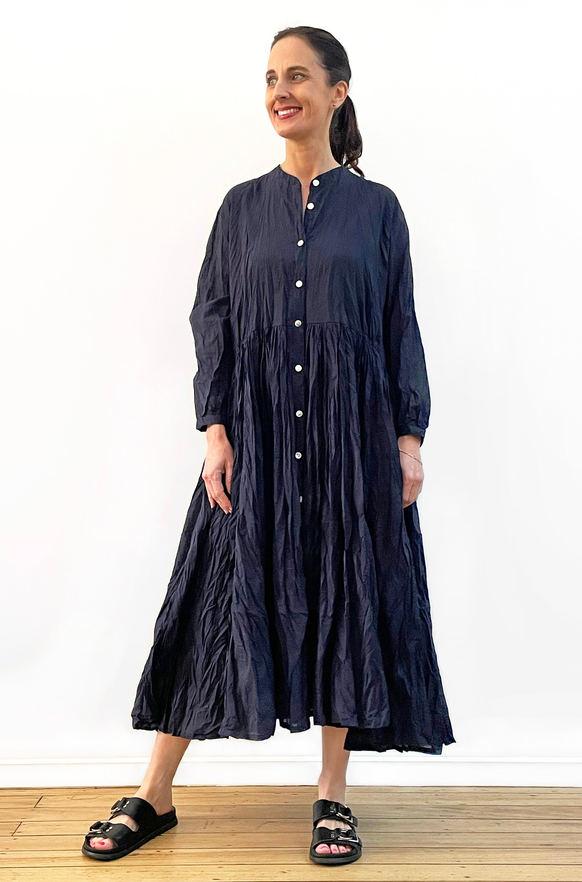 COTTON TWIST & GO BUTTON THRU DRESS FRENCH NAVY