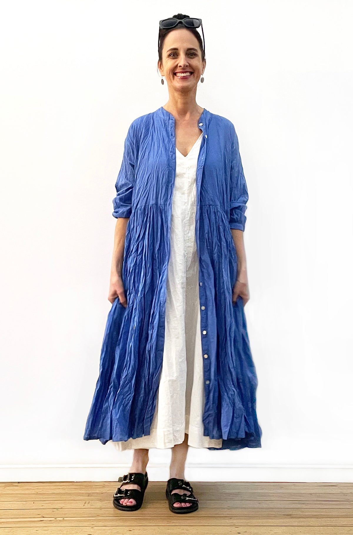 COTTON TWIST & GO BUTTON THRU DRESS OCEAN BLUE