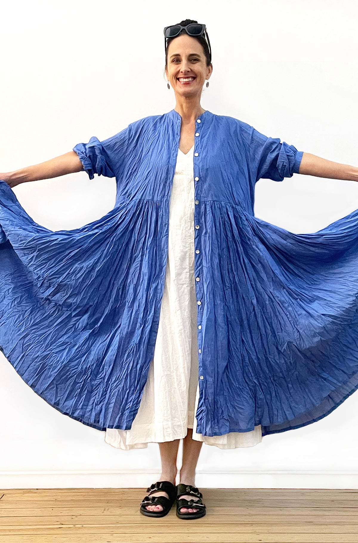 COTTON TWIST & GO BUTTON THRU DRESS OCEAN BLUE