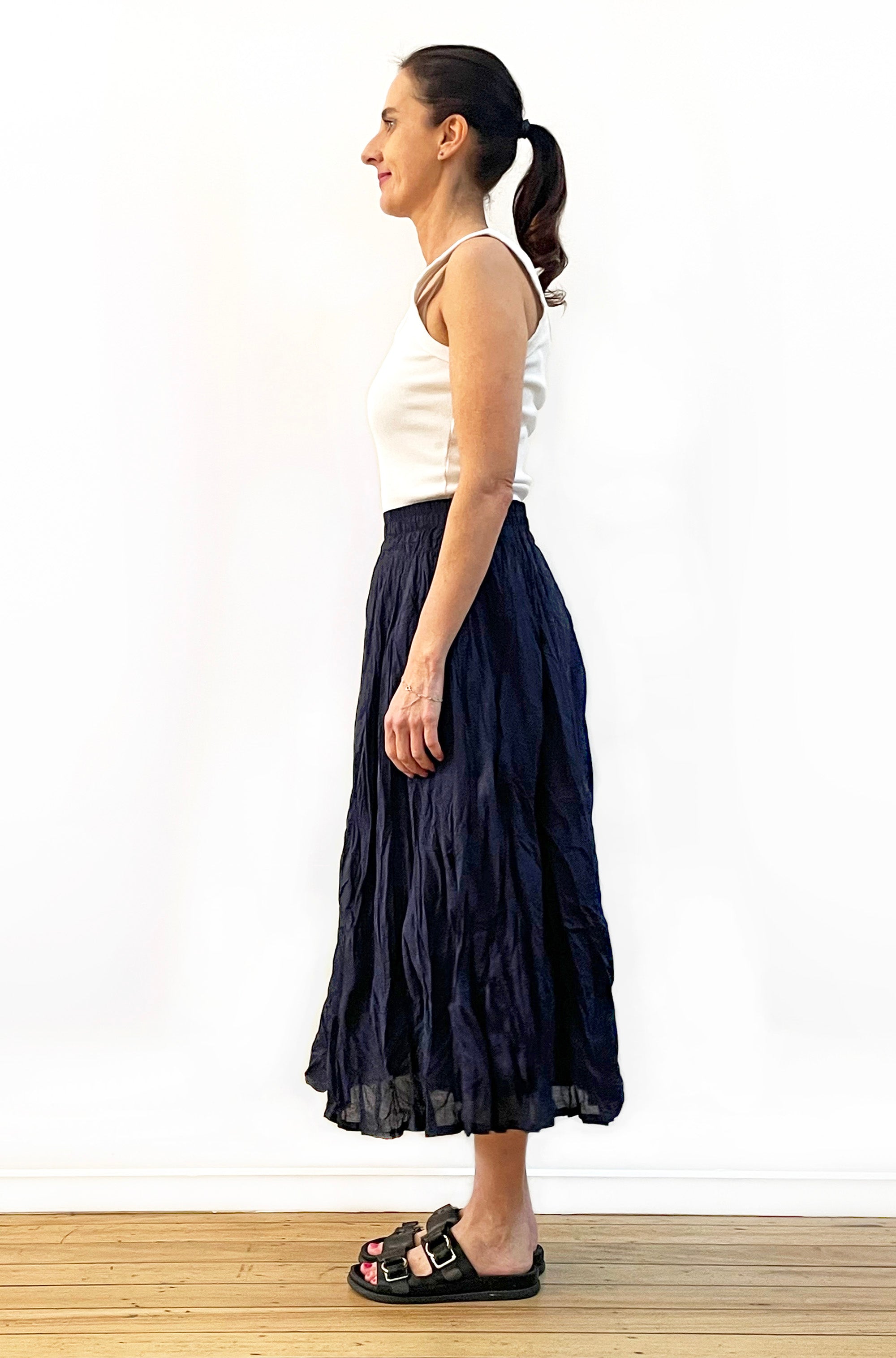 COTTON TWIST & GO MIDI SKIRT FRENCH NAVY