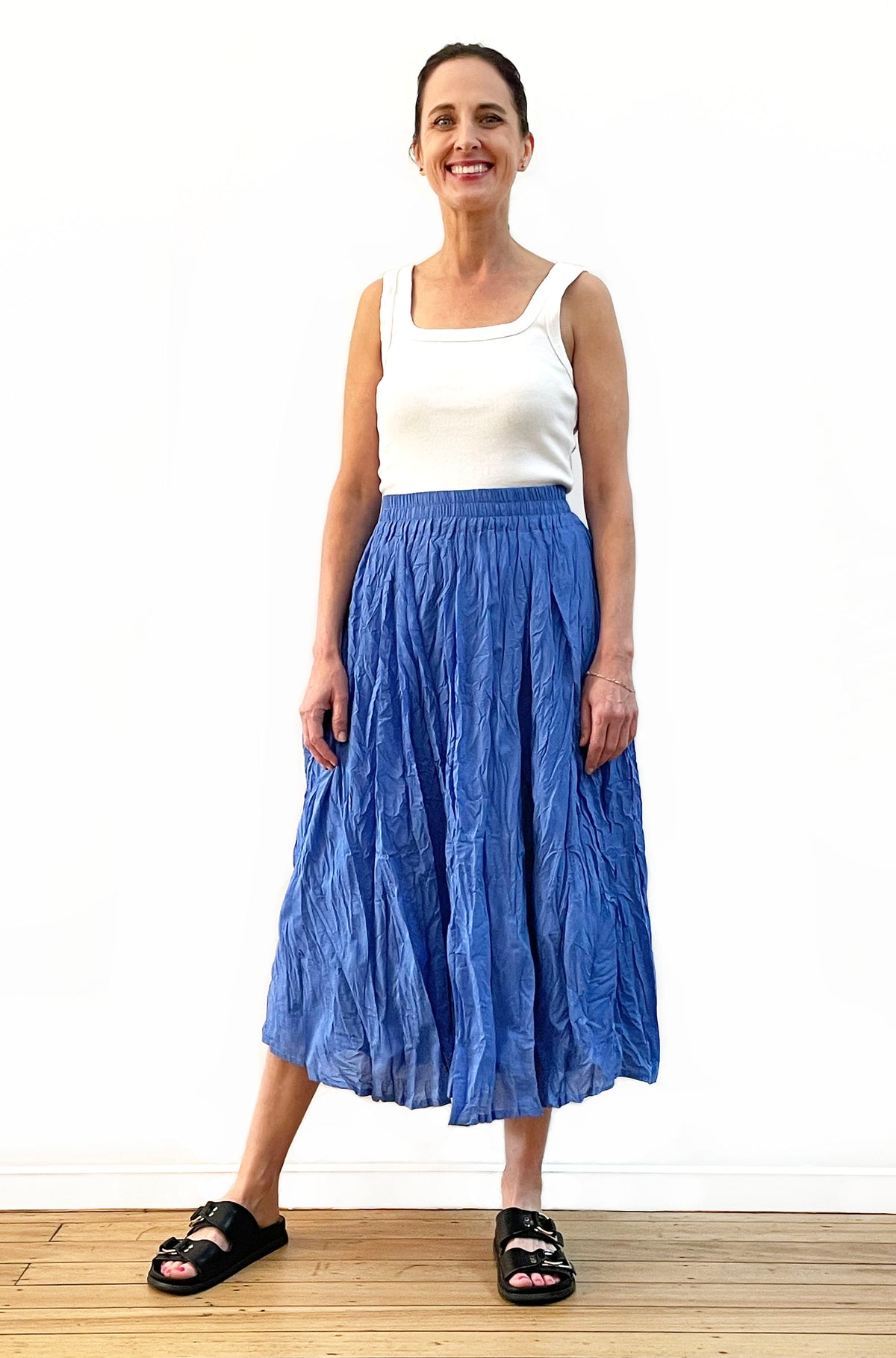COTTON TWIST & GO MIDI SKIRT OCEAN BLUE