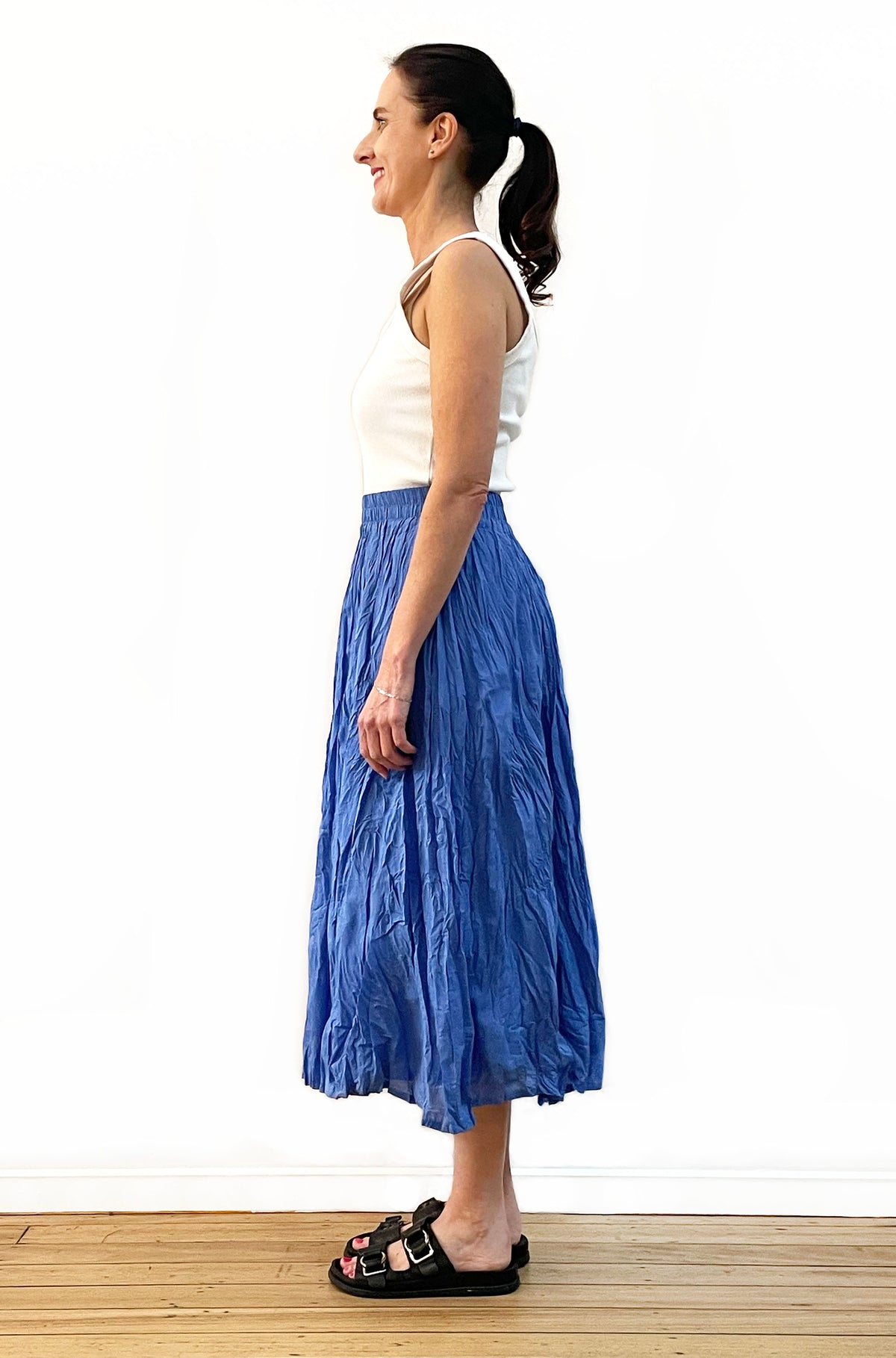 COTTON TWIST & GO MIDI SKIRT OCEAN BLUE