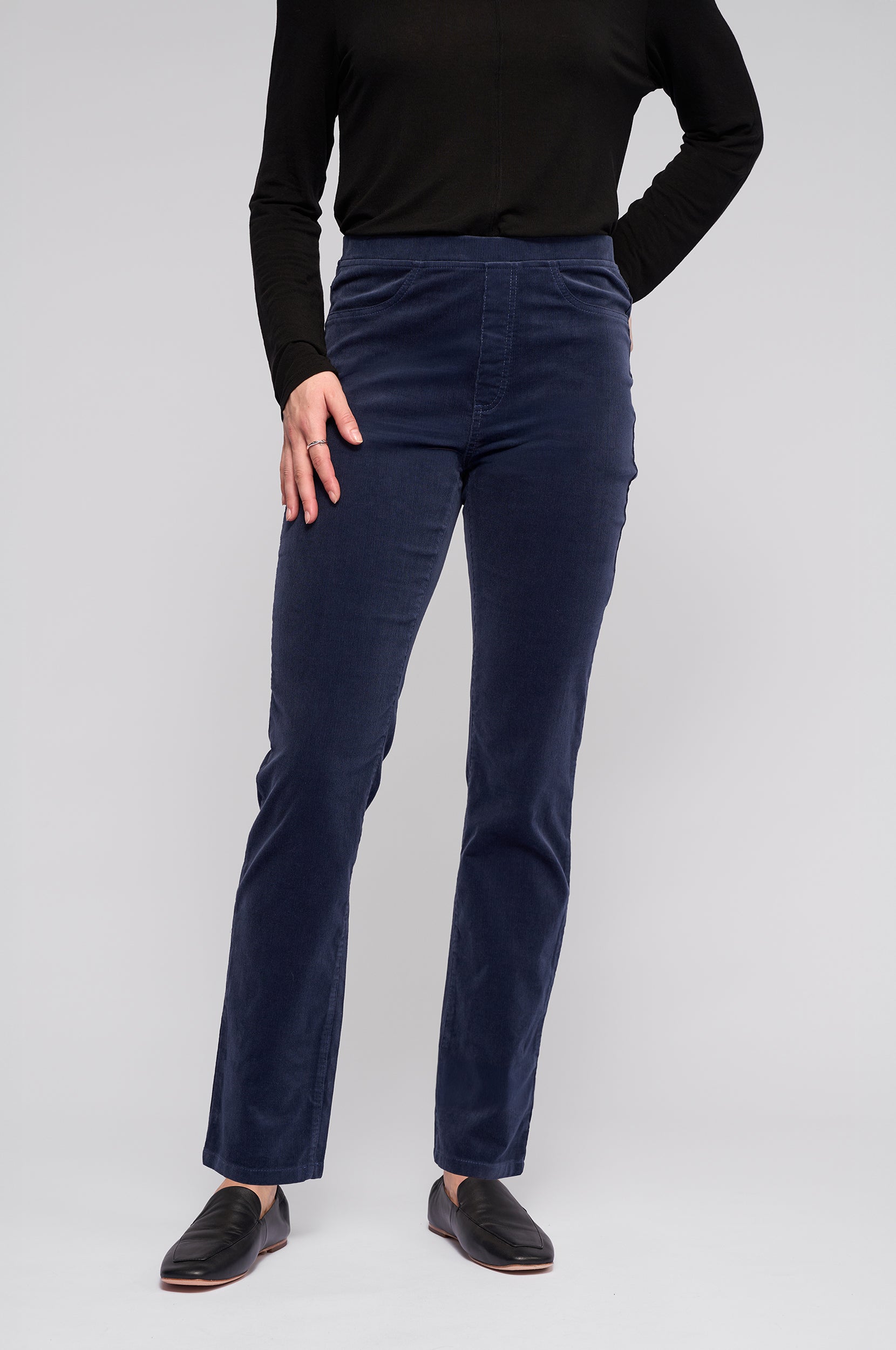 VASSALLI BAY SLIM LEG CORD PULL ON PANT SLATE