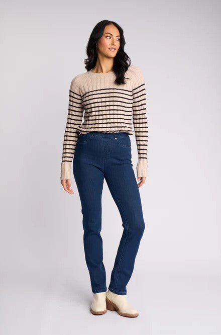 VASSALLI BAY SLIM LEG PULL ON JEAN BLUE DENIM