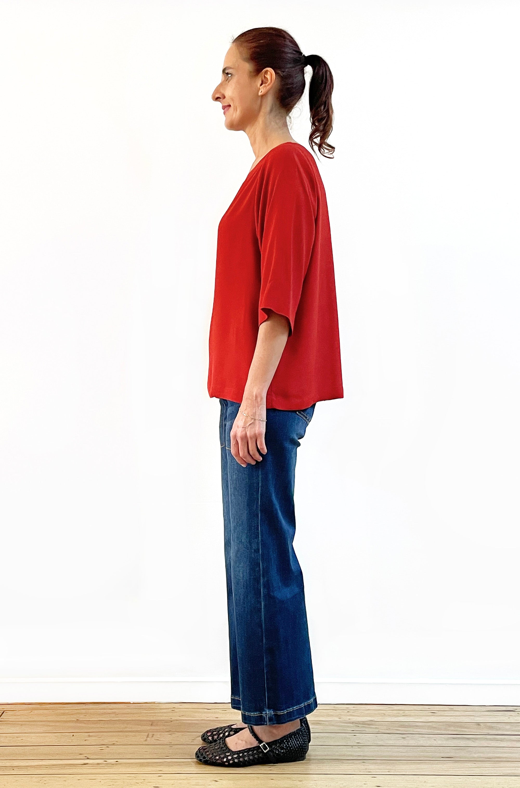 VISCOSE CLASSIC 3/4 SLEEVE TOP PAPRIKA