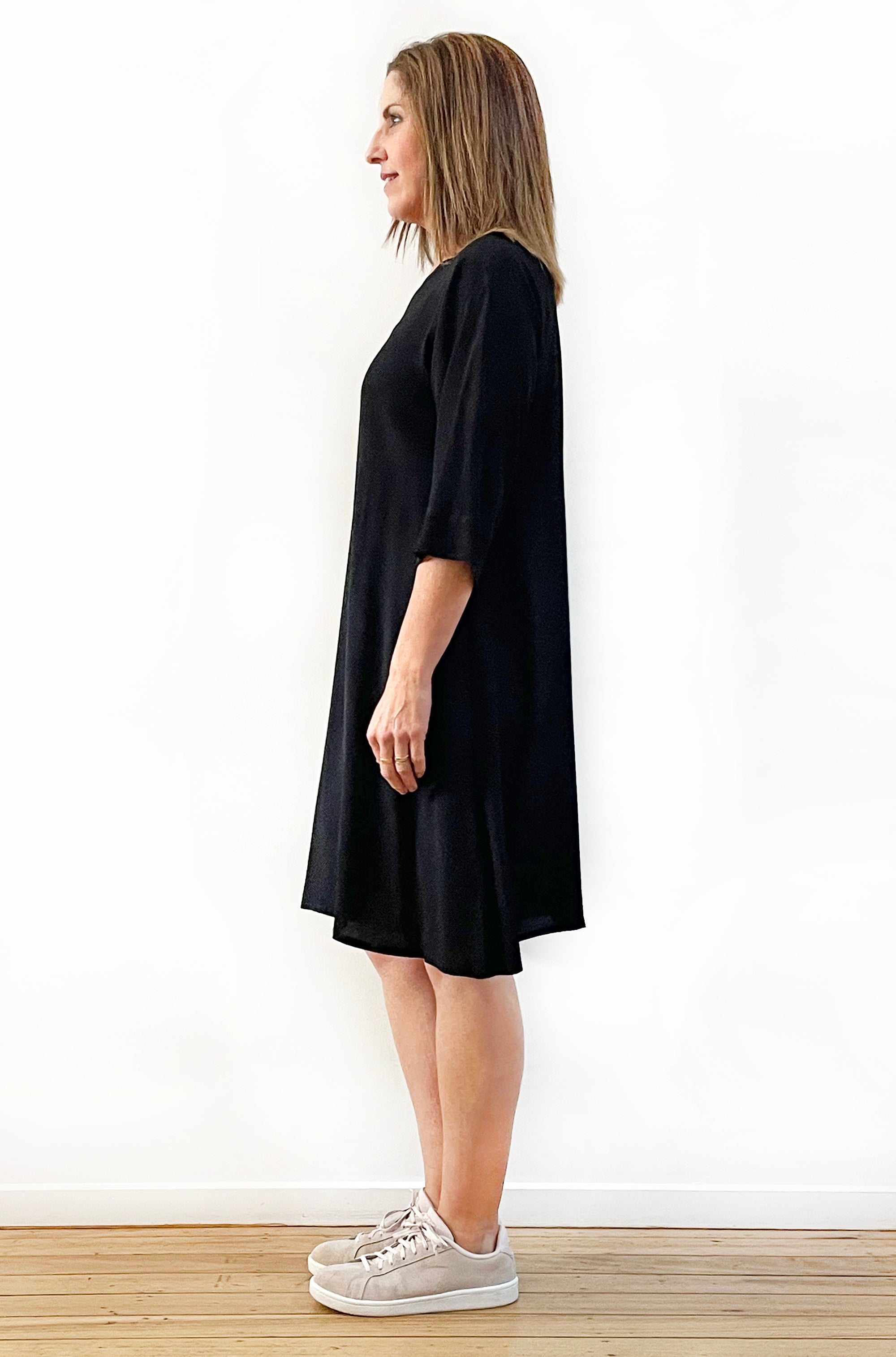 VISCOSE A-LINE SHIFT DRESS BLACK