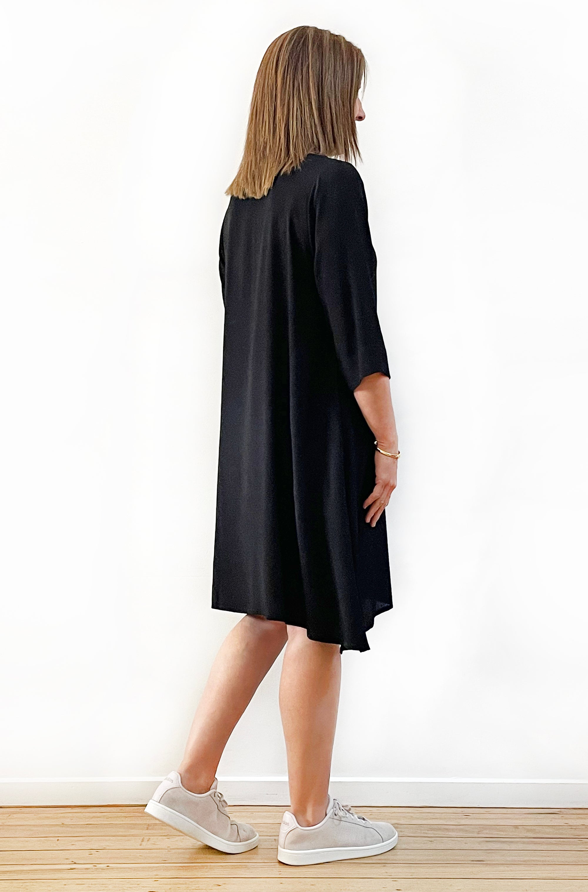 VISCOSE A-LINE SHIFT DRESS BLACK