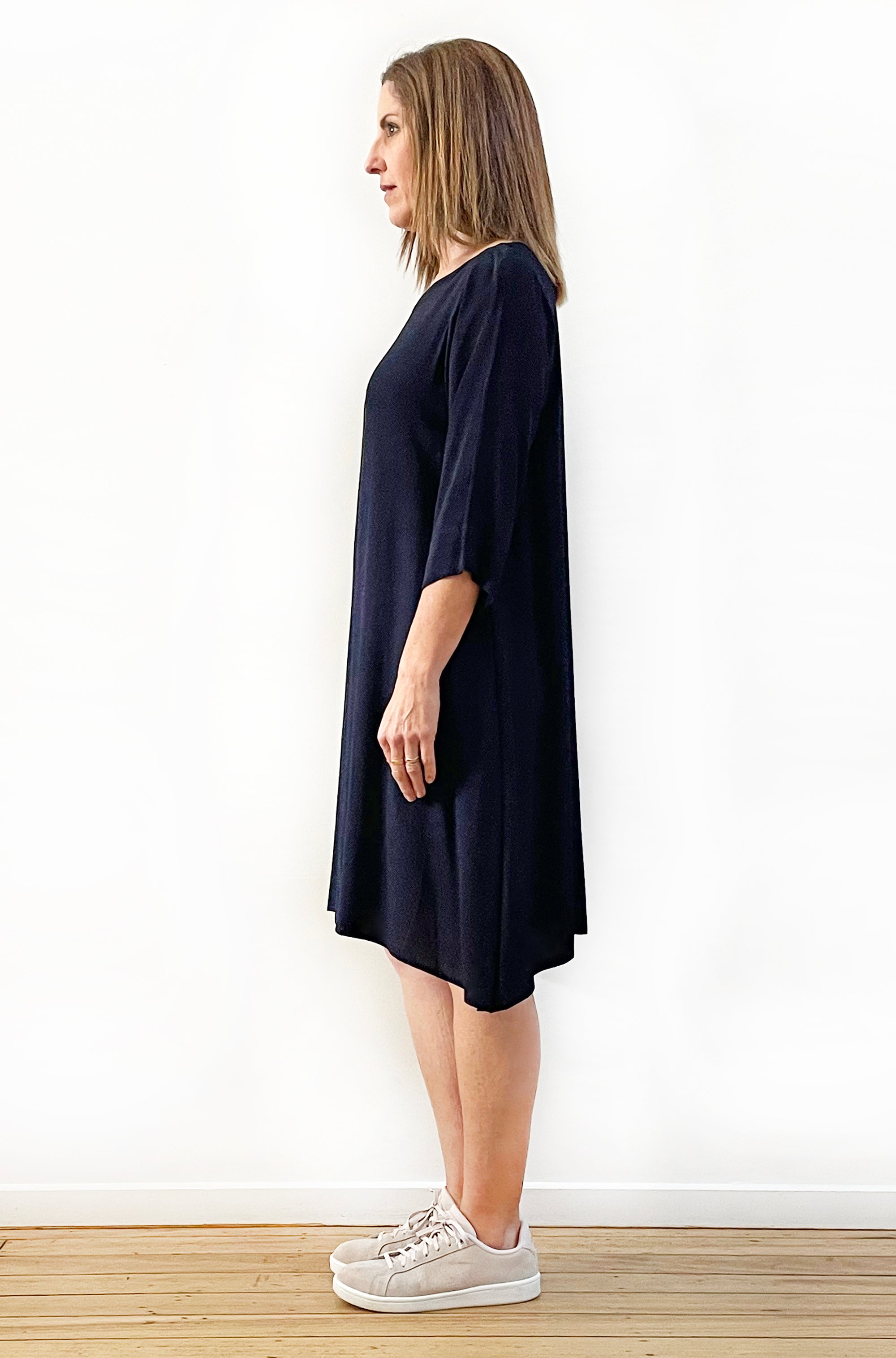 VISCOSE A-LINE SHIFT DRESS NAVY