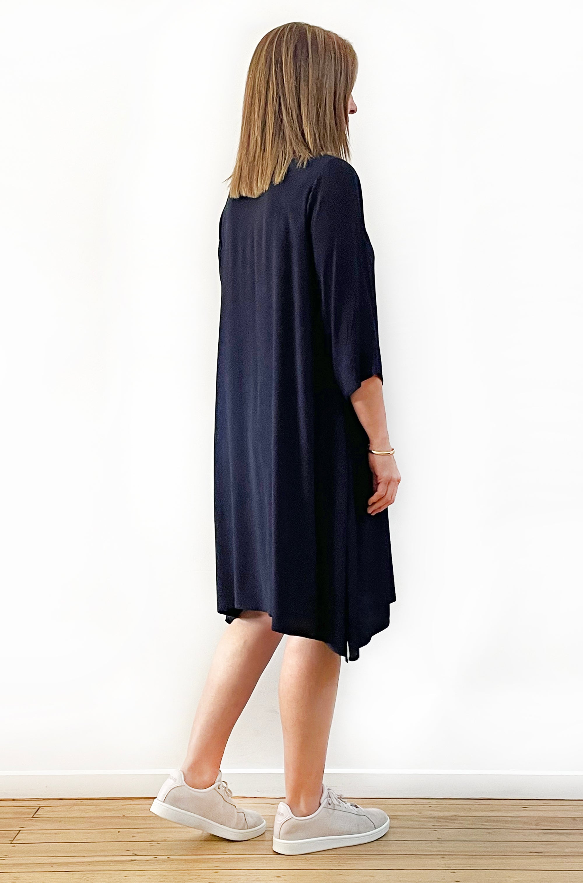 VISCOSE A-LINE SHIFT DRESS NAVY