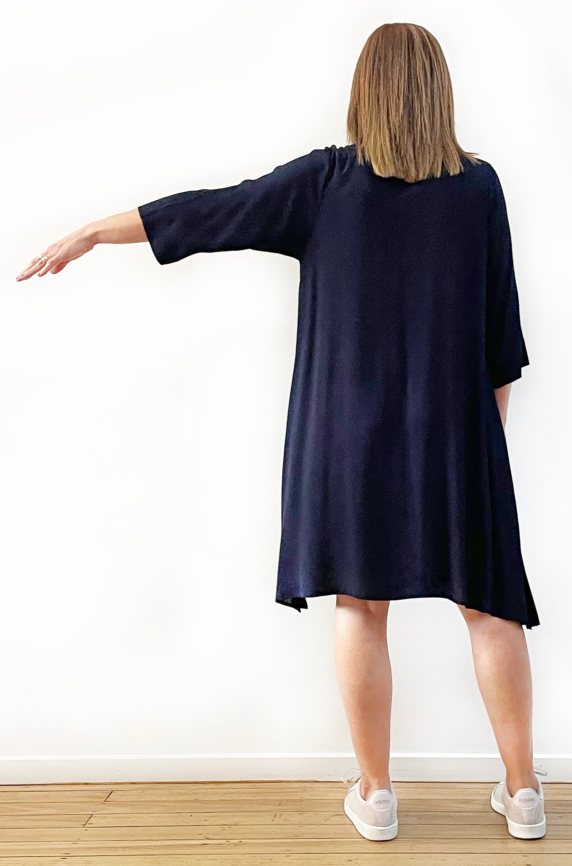 VISCOSE A-LINE SHIFT DRESS NAVY