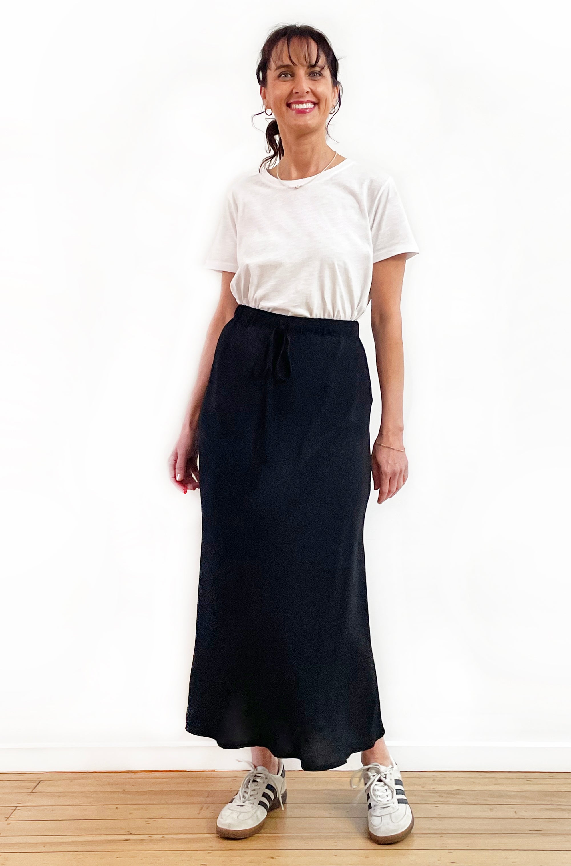 VISCOSE BIAS CUT MIDI SKIRT BLACK