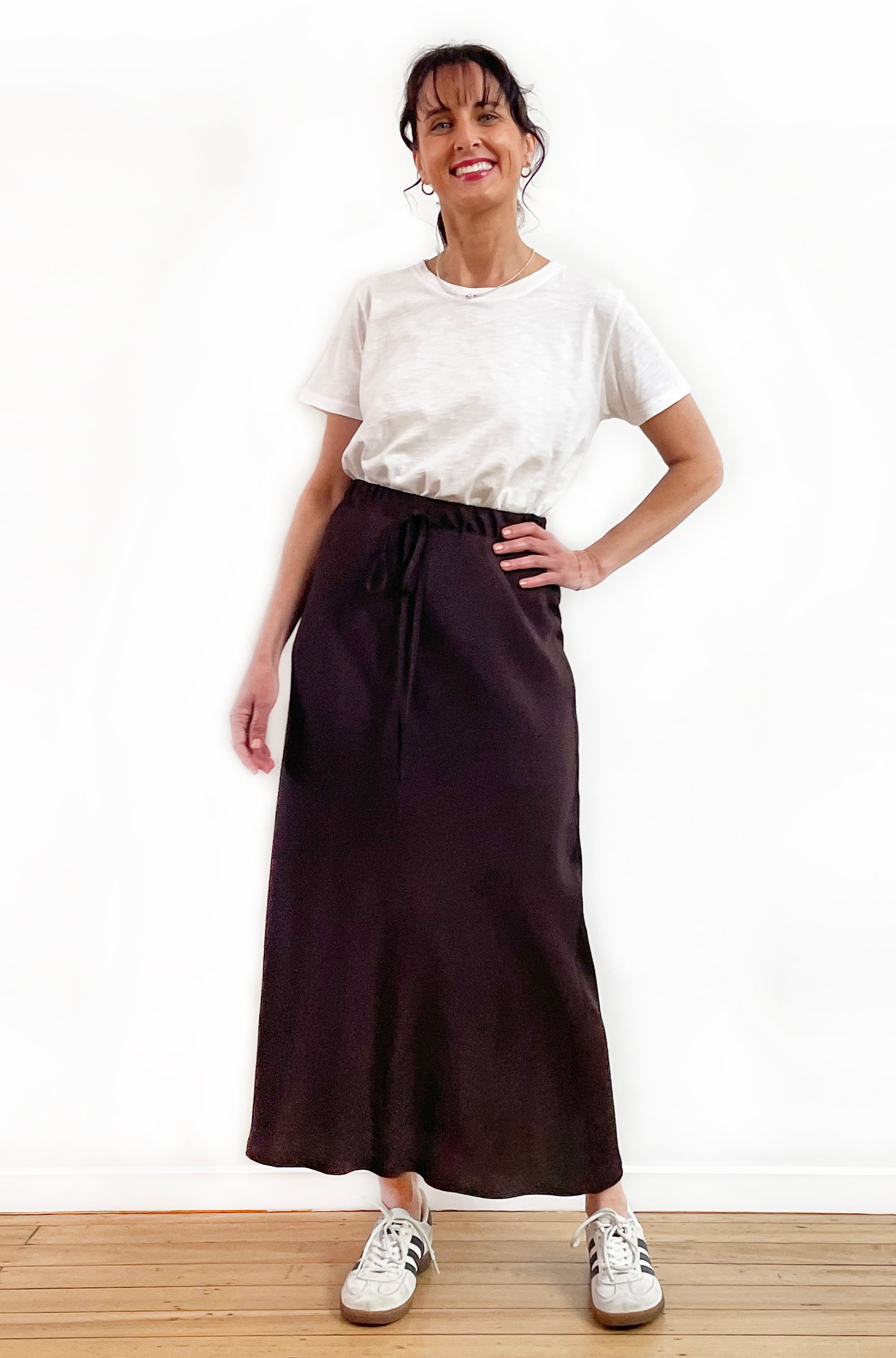VISCOSE BIAS CUT MIDI SKIRT CHOCOLATE