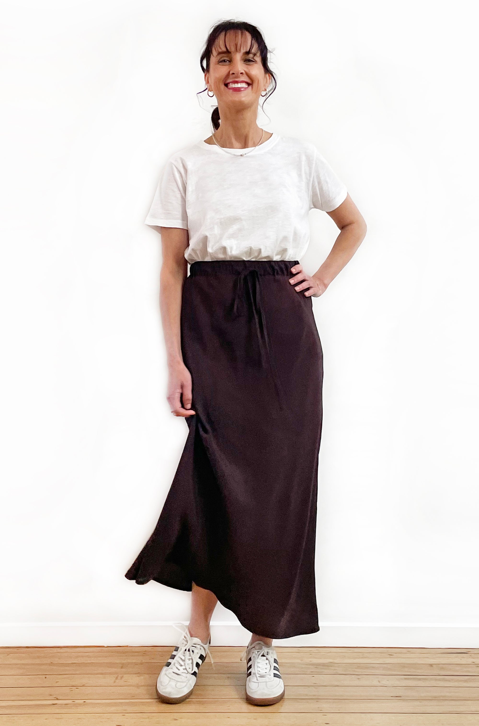 VISCOSE BIAS CUT MIDI SKIRT CHOCOLATE
