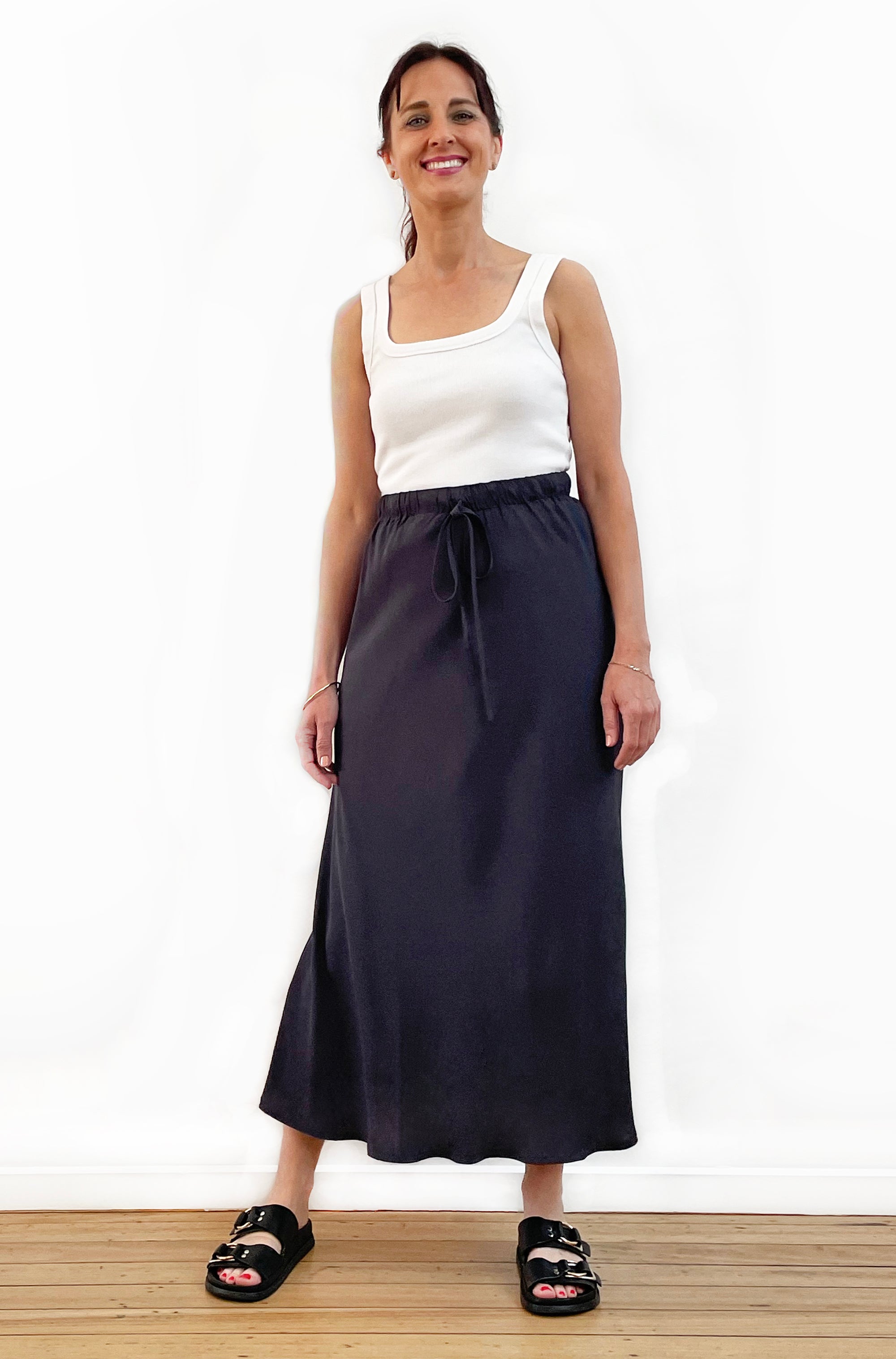 VISCOSE BIAS CUT MIDI SKIRT LEAD GREY