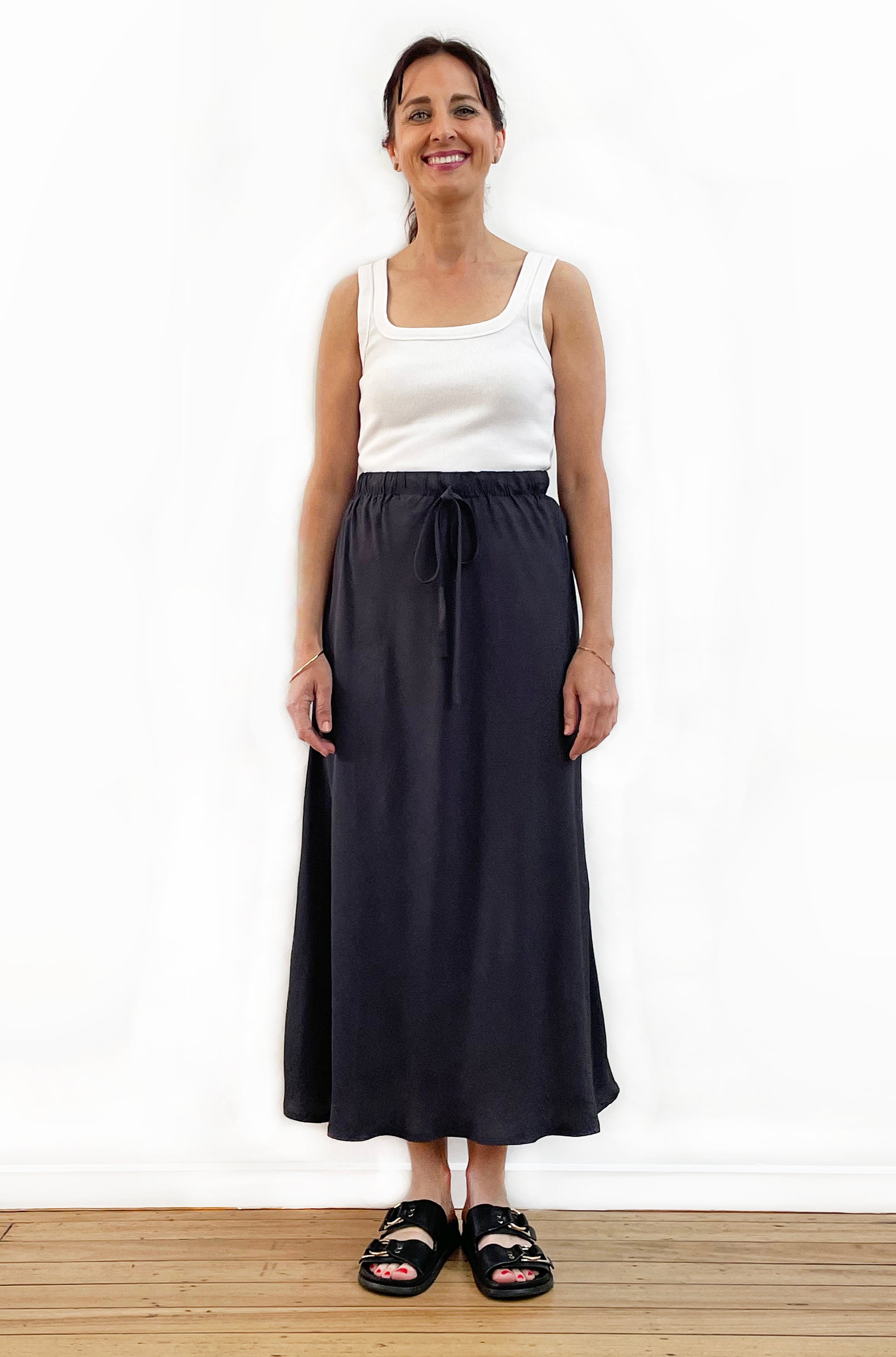 VISCOSE BIAS CUT MIDI SKIRT LEAD GREY