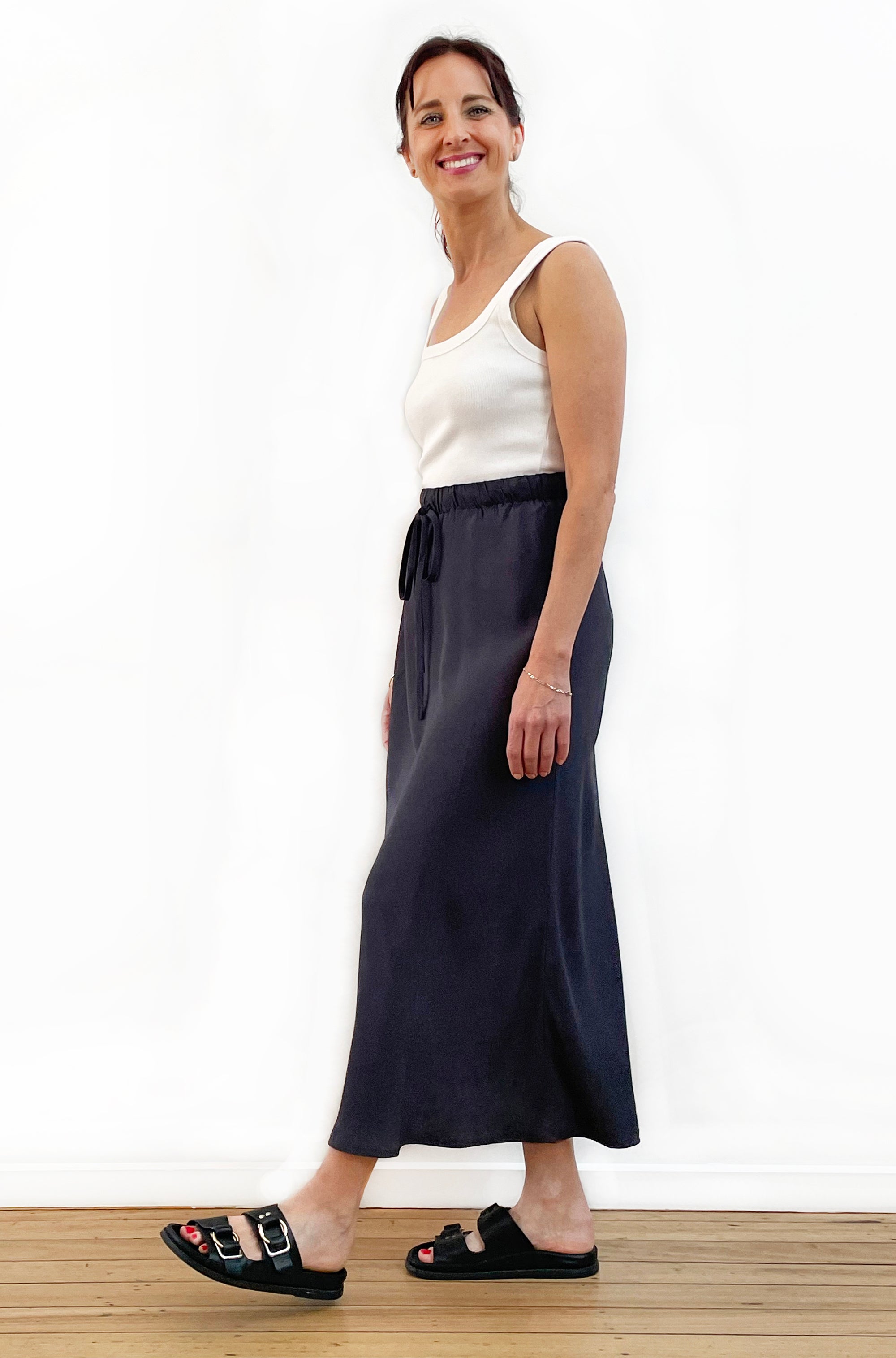 VISCOSE BIAS CUT MIDI SKIRT LEAD GREY