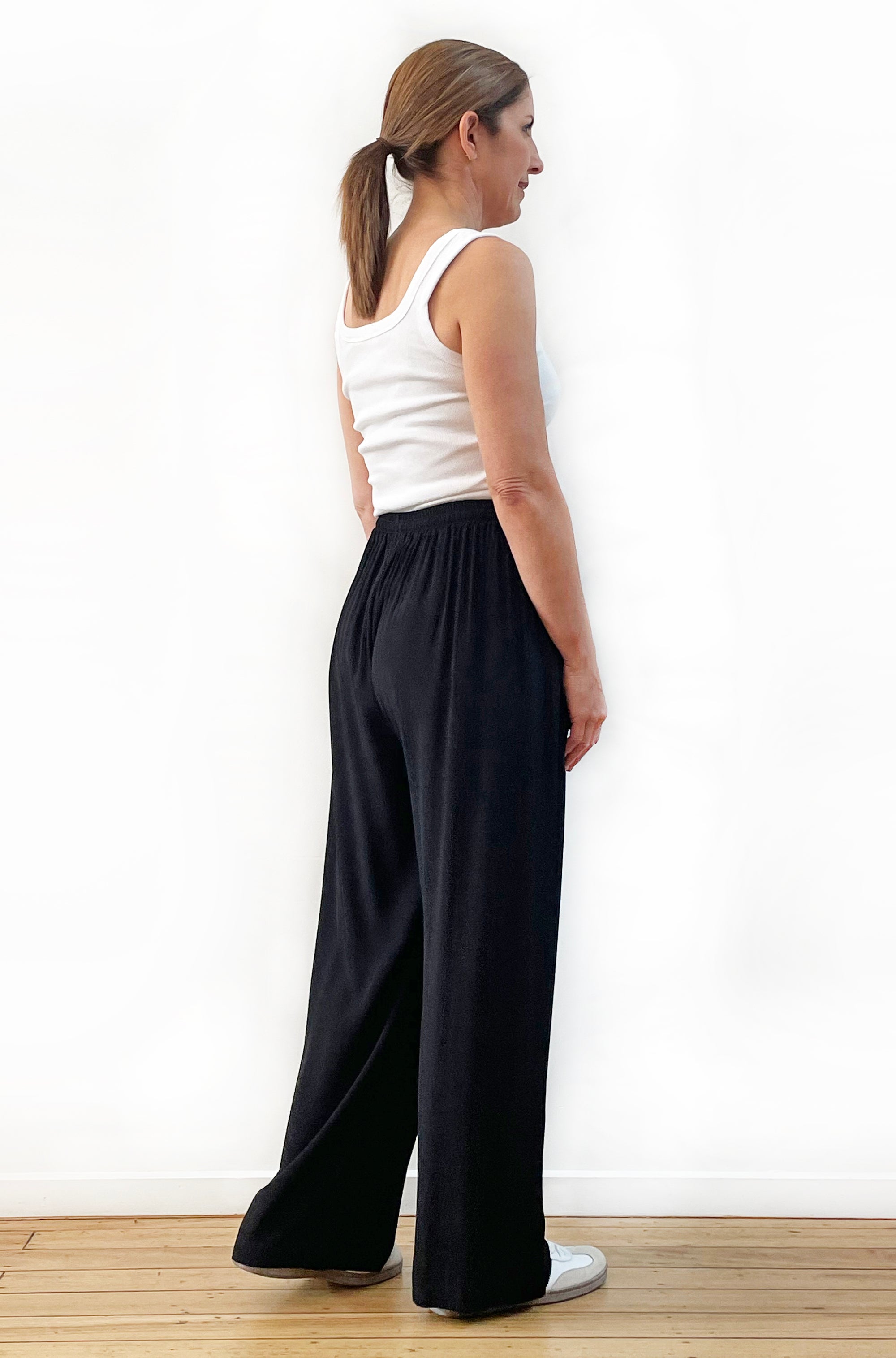 VISCOSE FULL LENGTH WIDE LEG PANT BLACK