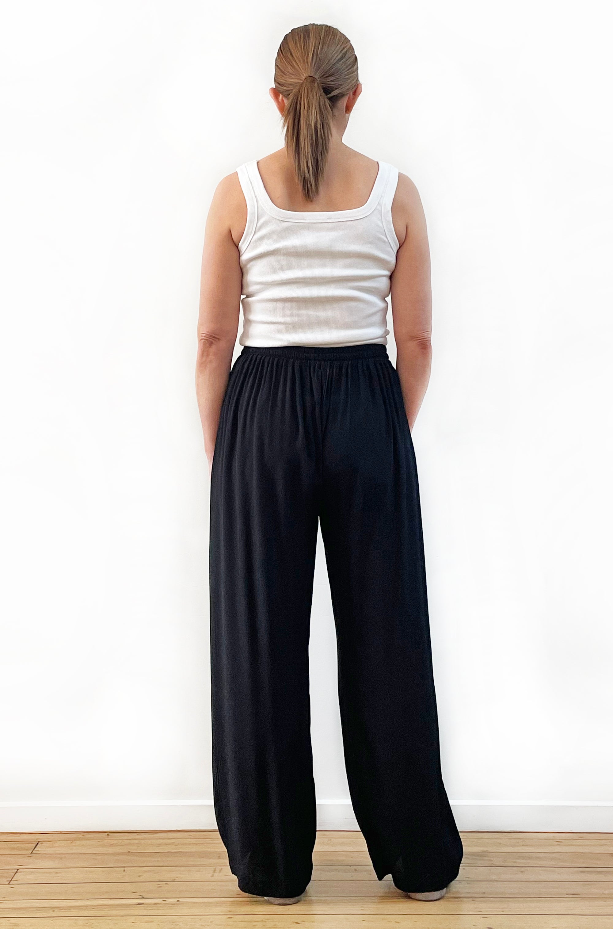 VISCOSE FULL LENGTH WIDE LEG PANT BLACK