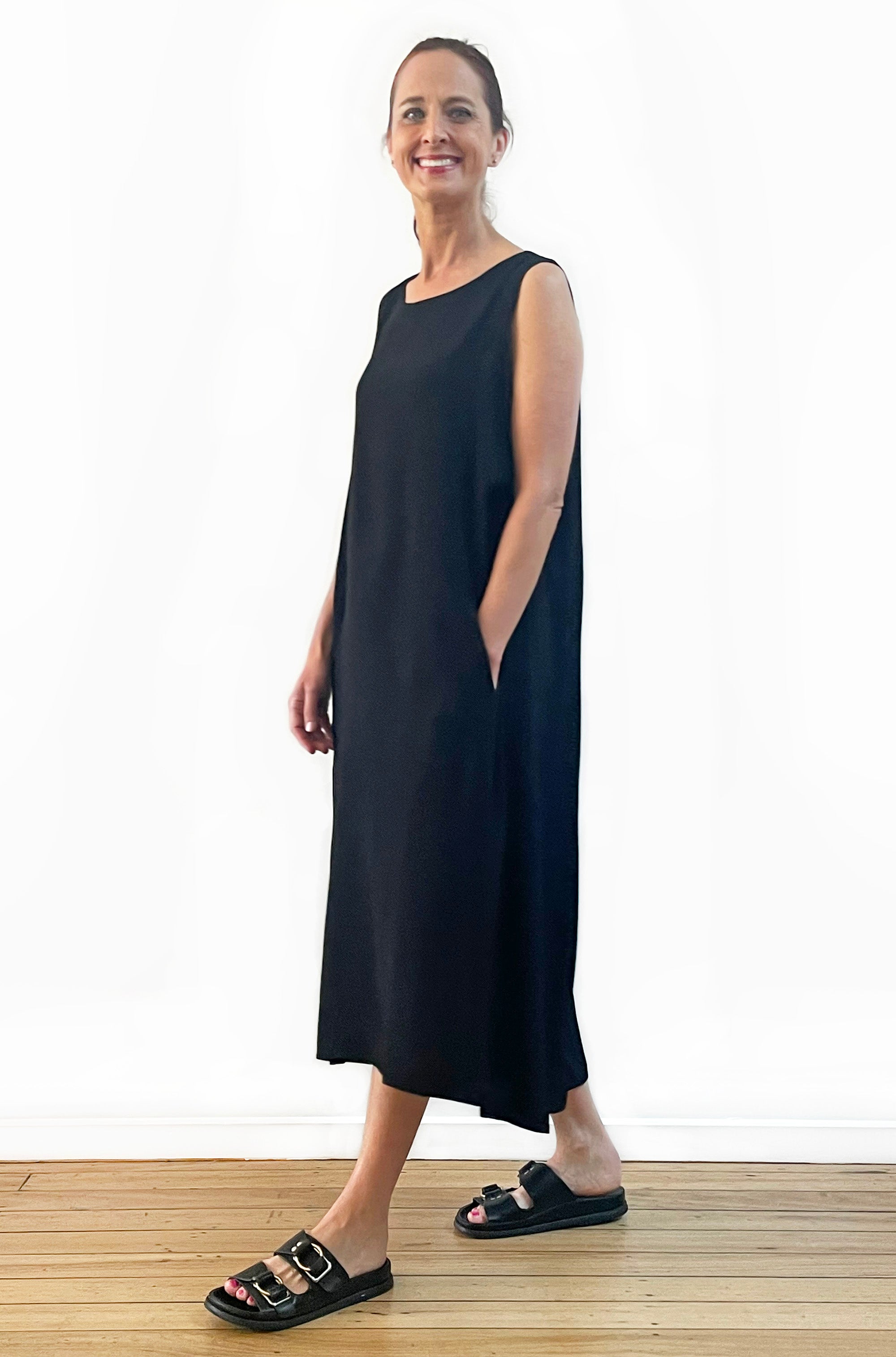 VISCOSE HI LO TANK DRESS BLACK