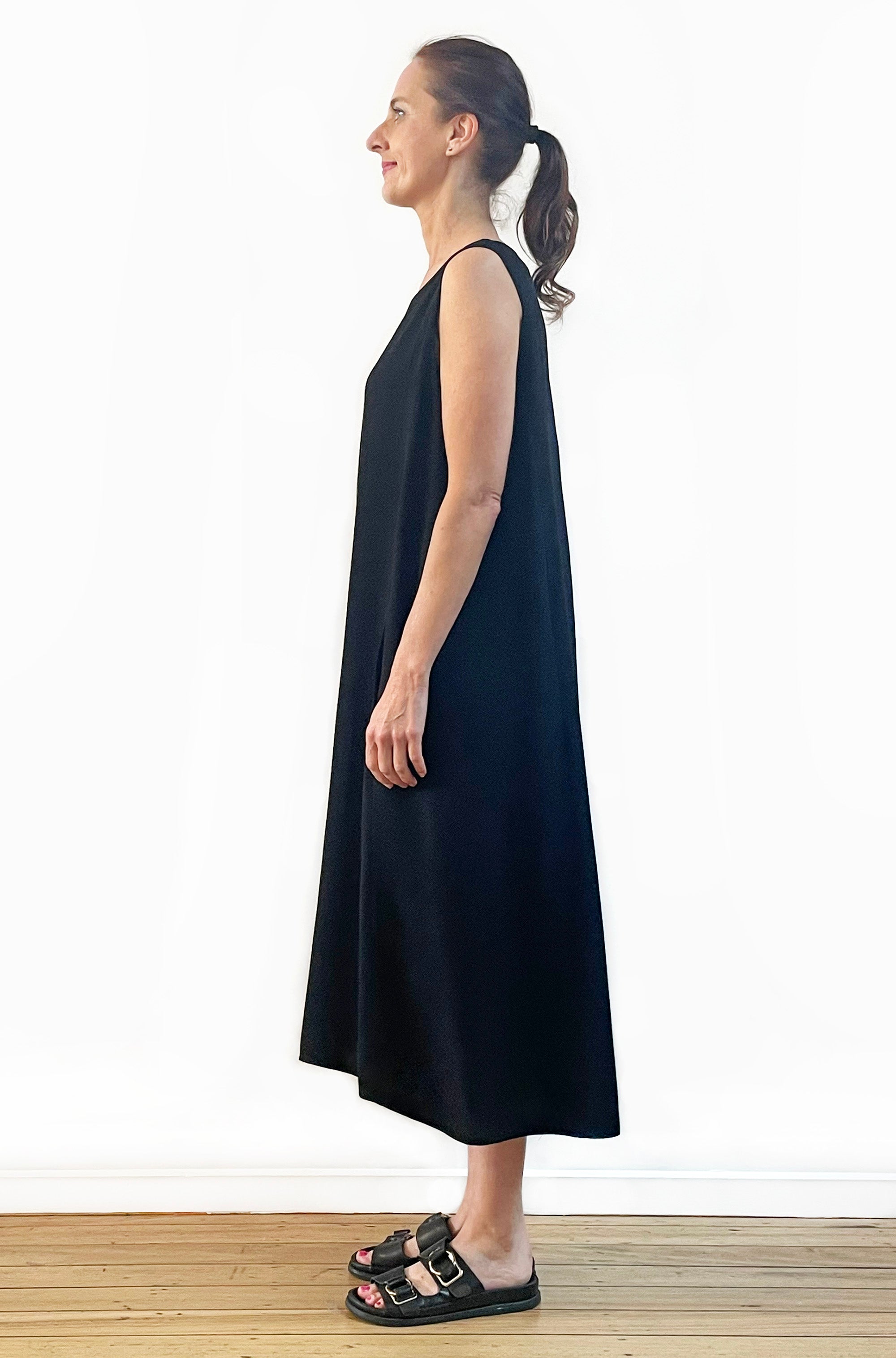 VISCOSE HI LO TANK DRESS BLACK