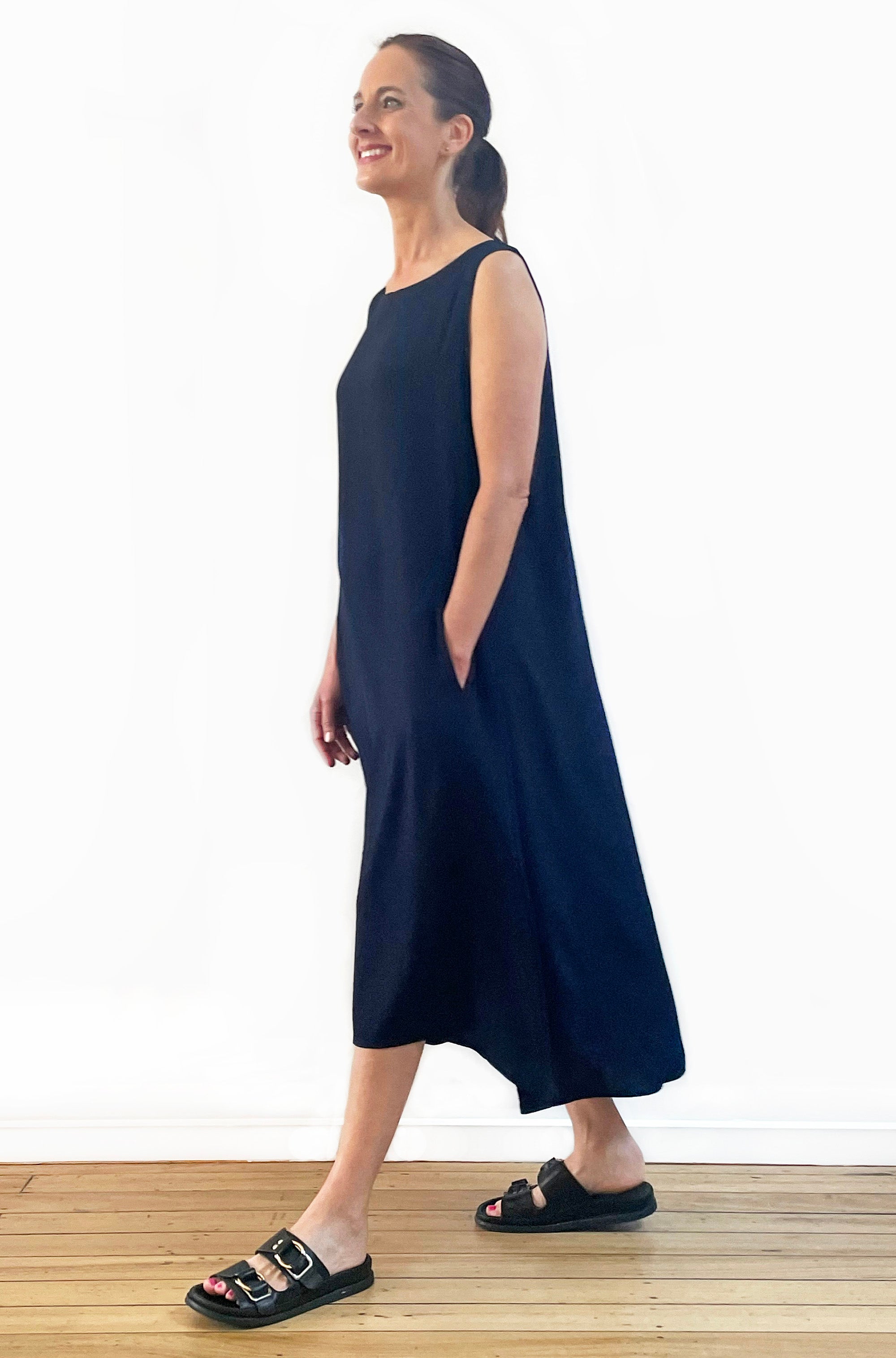 VISCOSE HI LO TANK DRESS DARK NAVY