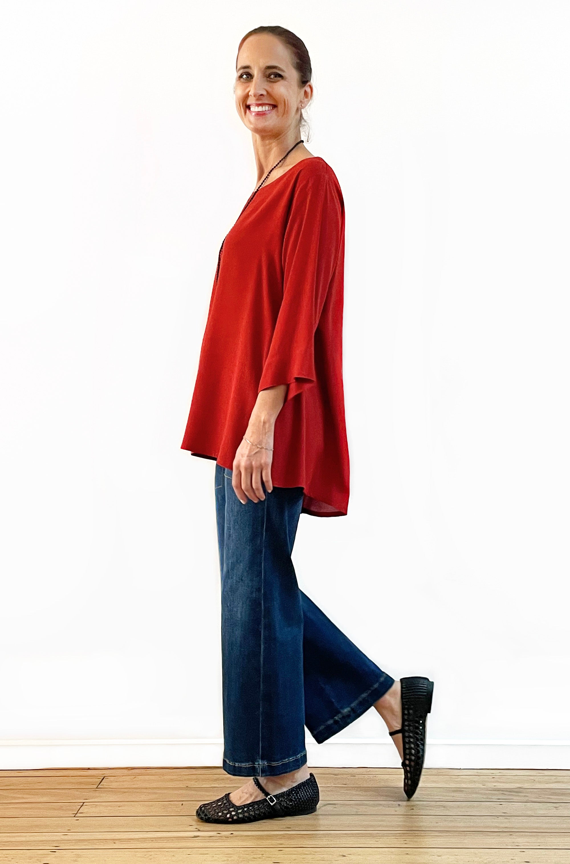 VISCOSE 3/4 SLEEVE HI LO TOP PAPRIKA