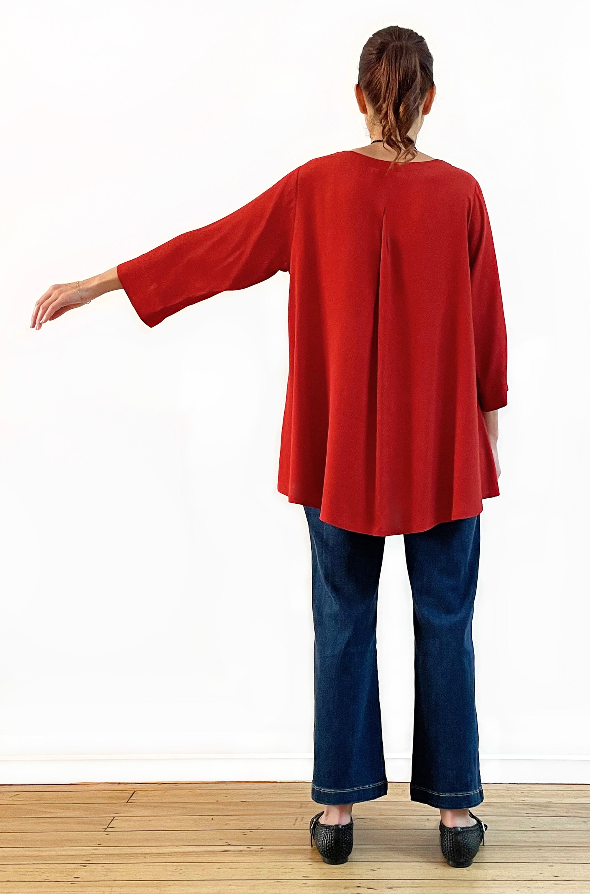 VISCOSE 3/4 SLEEVE HI LO TOP PAPRIKA