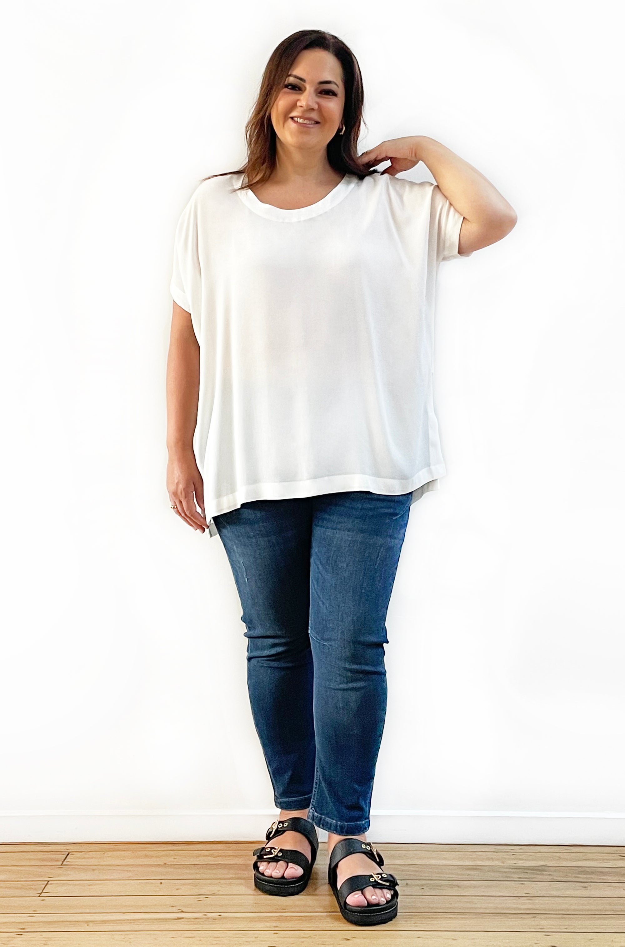 VISCOSE WOVEN TEE TOP IVORY