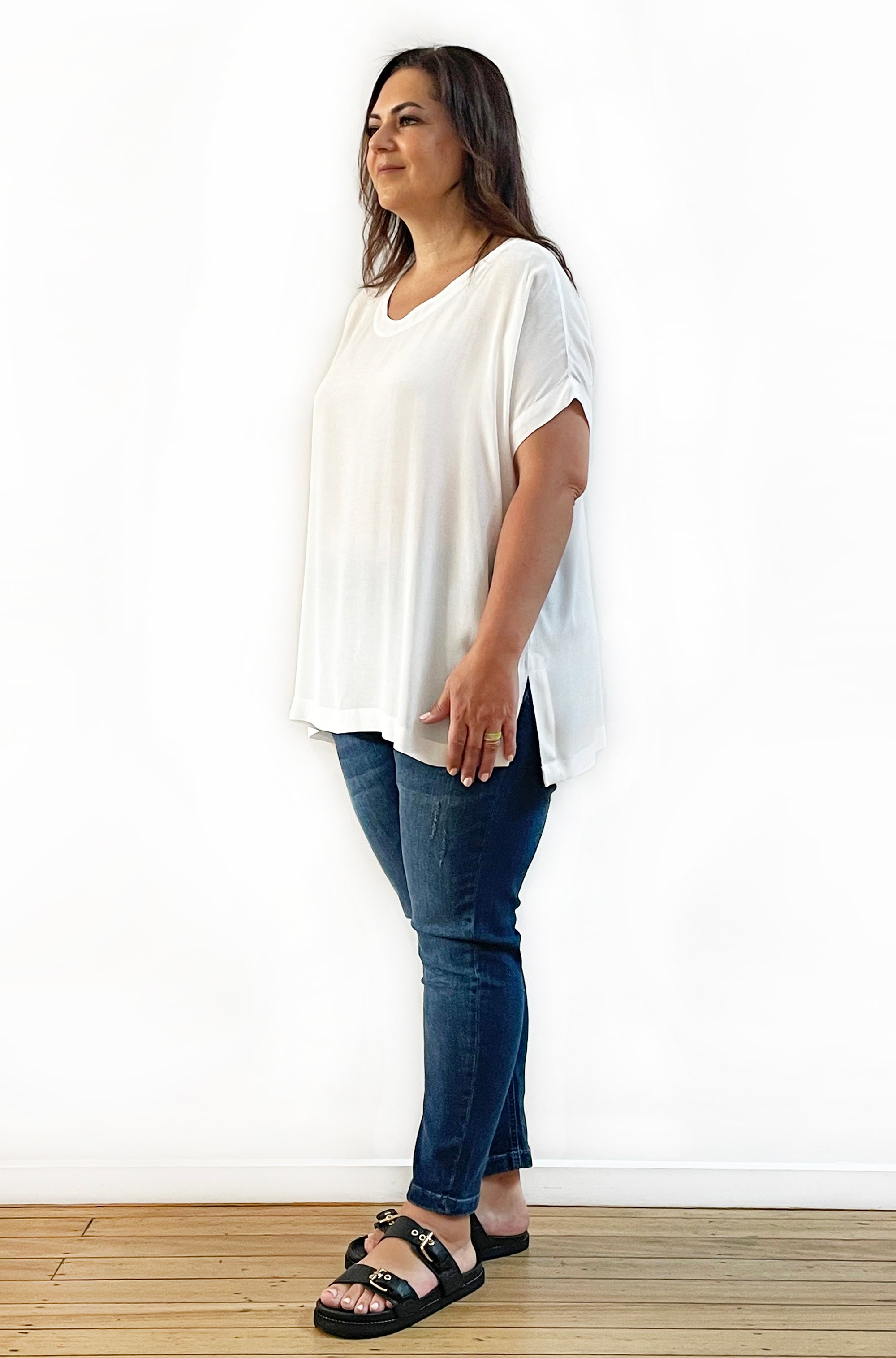 VISCOSE WOVEN TEE TOP IVORY