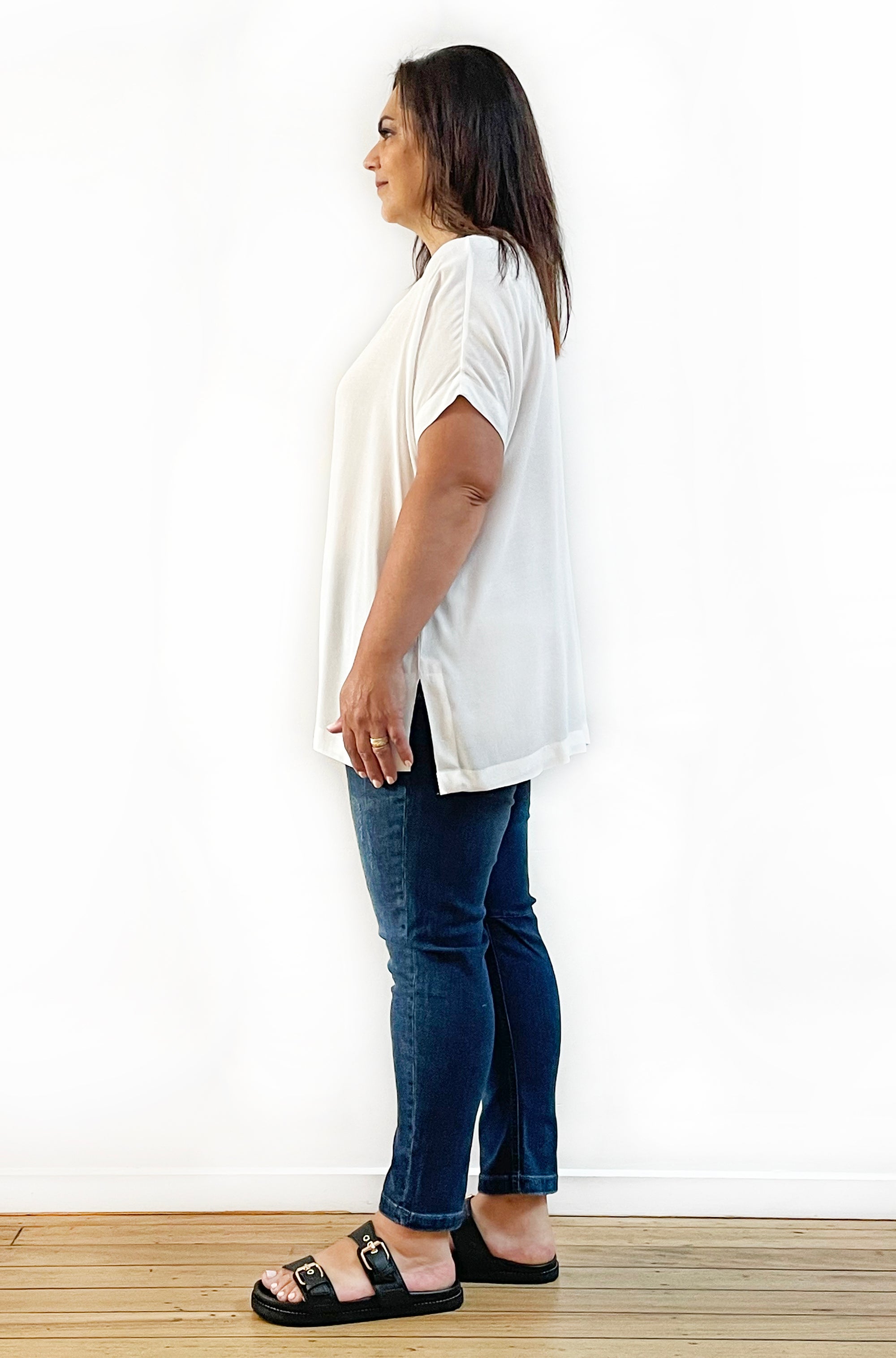 VISCOSE WOVEN TEE TOP IVORY