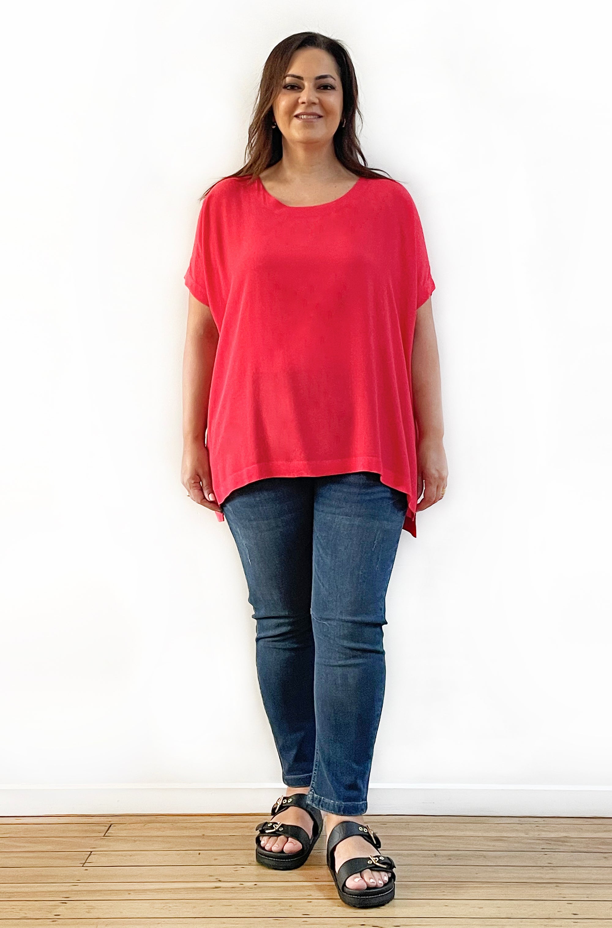 VISCOSE WOVEN TEE TOP POPPY RED