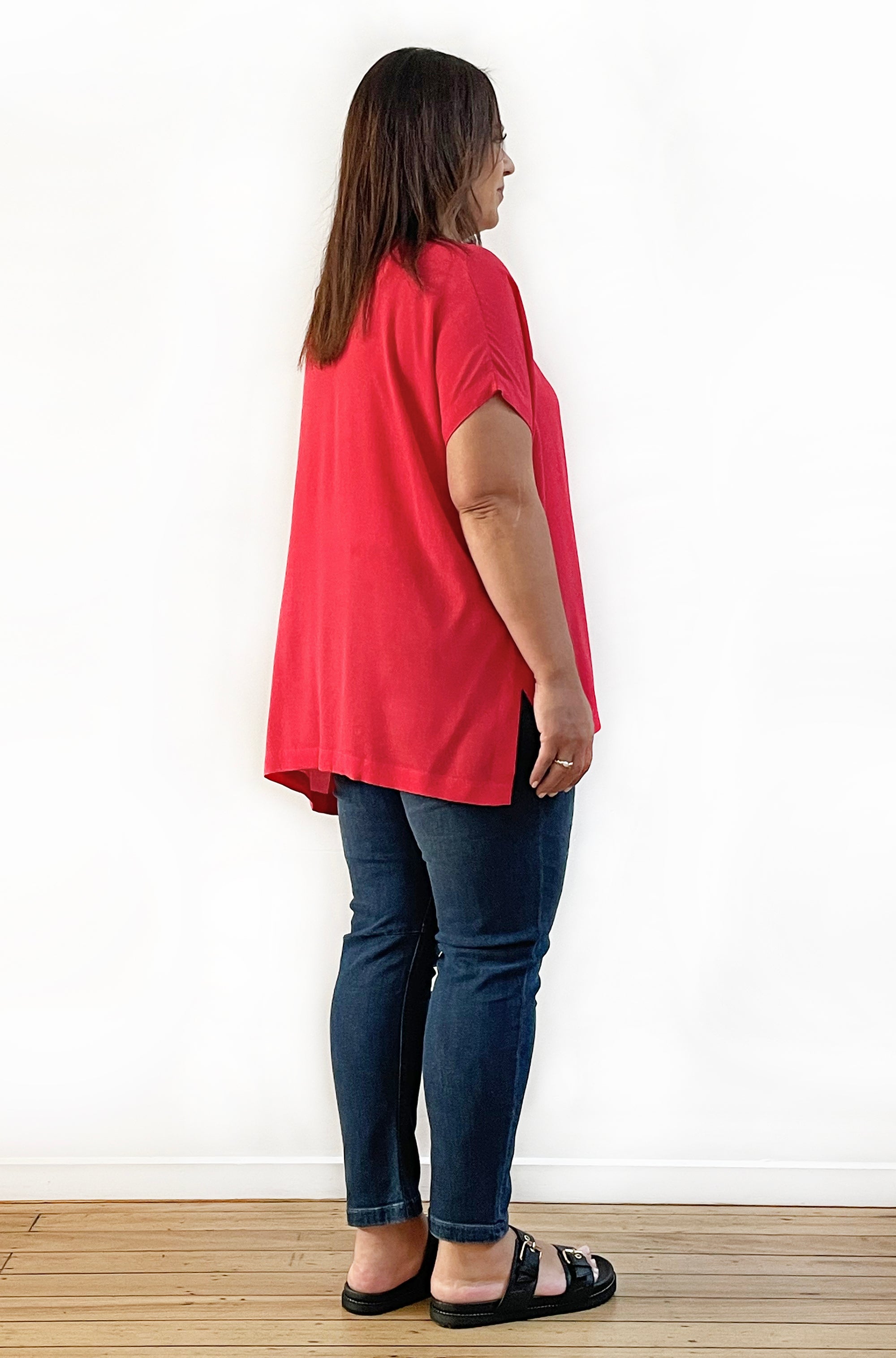 VISCOSE WOVEN TEE TOP POPPY RED